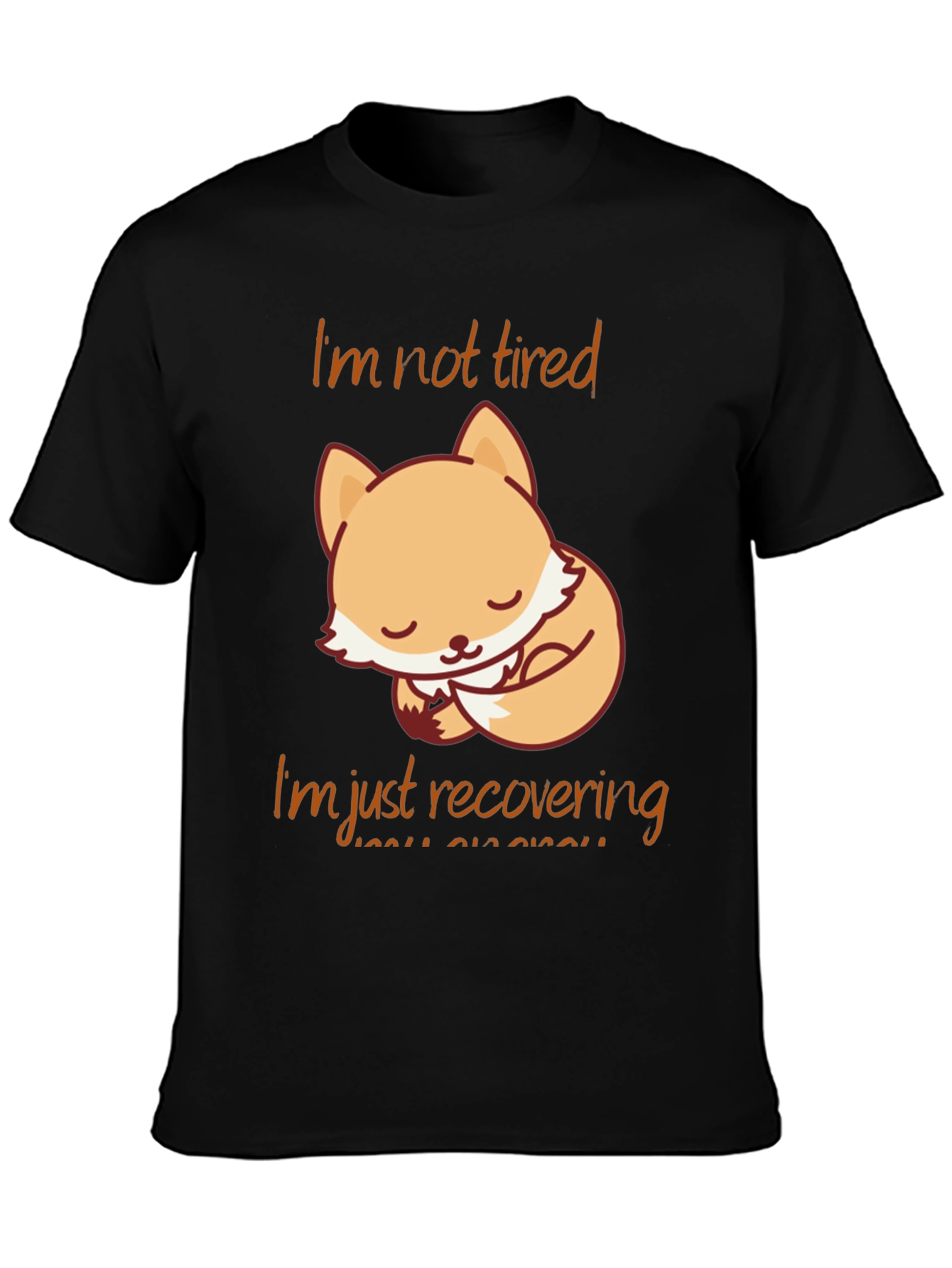 Black Cute Fox "I'm Not Tired" Graphic T-Shirt view 3