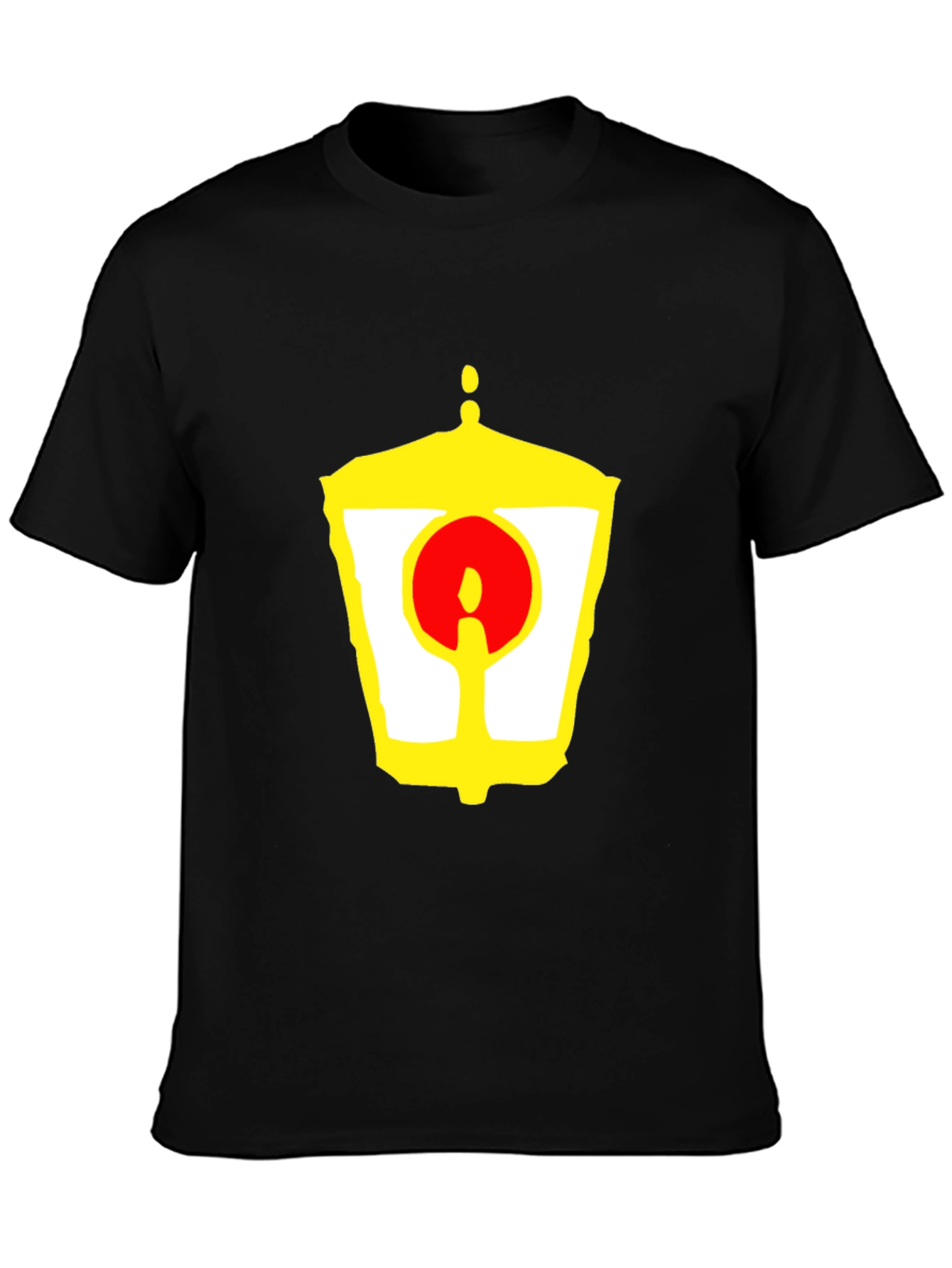 Black Unique Graphic Tee - Yellow Lantern and Red Circle Design view 3