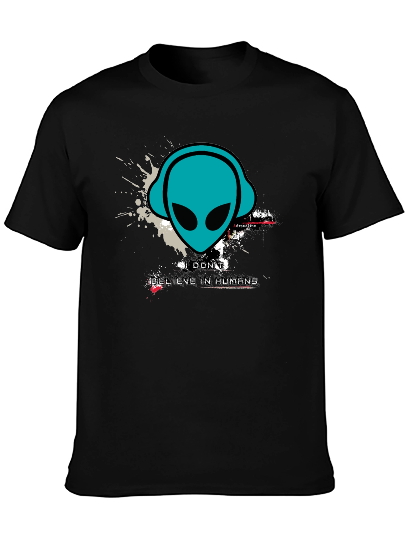 Black Alien Headphones Graphic Tee - Believe in Humans? view 3