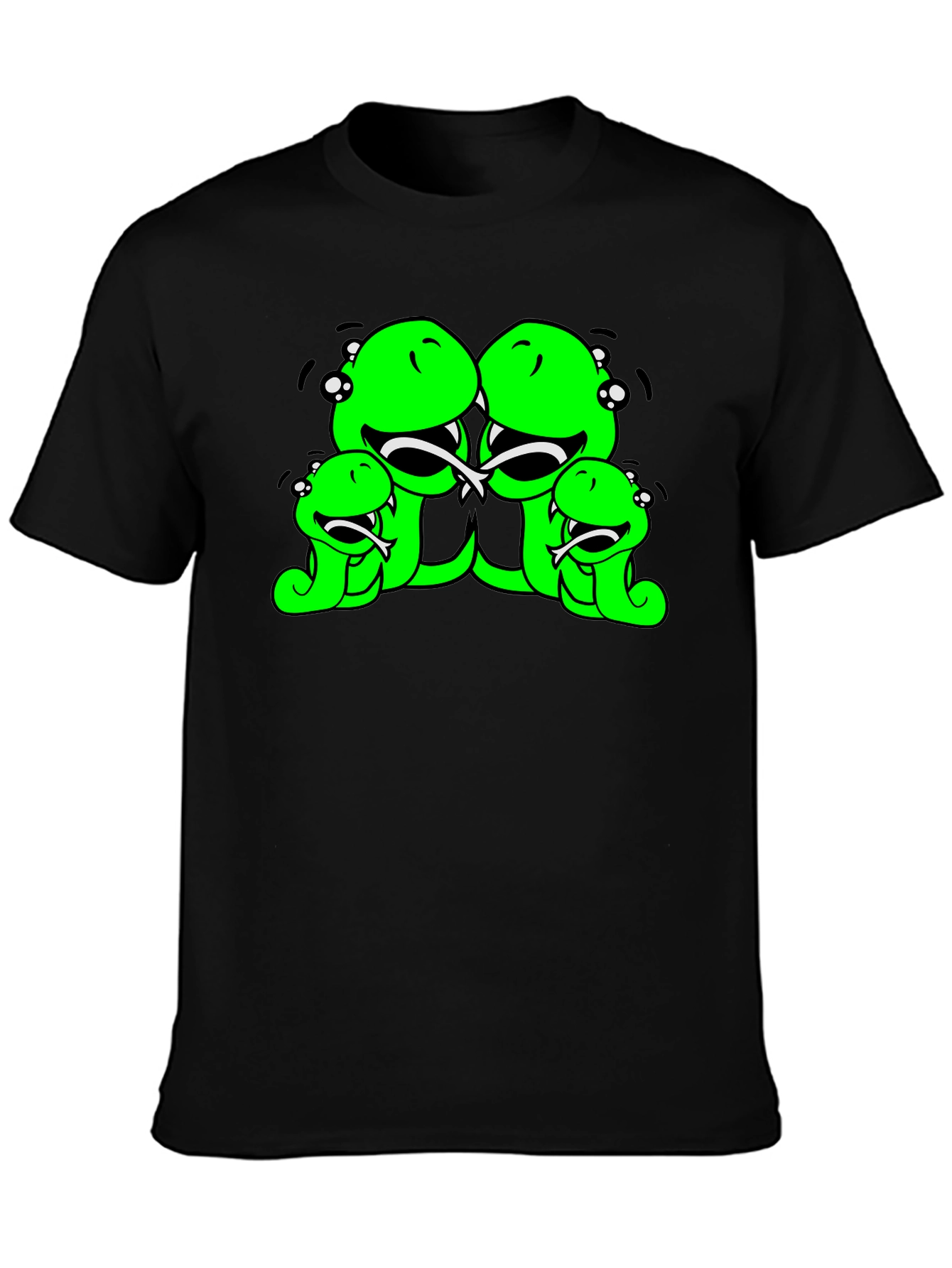 Black Funny Cartoon Snake Family Black T-Shirt view 3