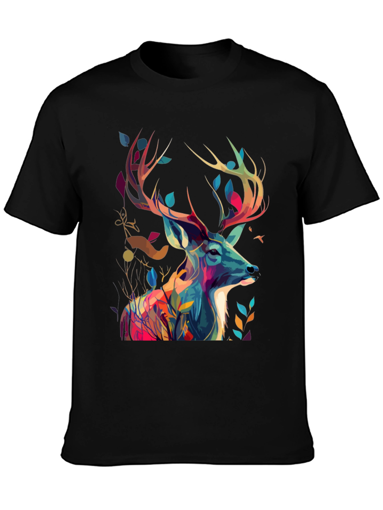 Black Artistic Deer Graphic Tee - Black Cotton Blend view 3