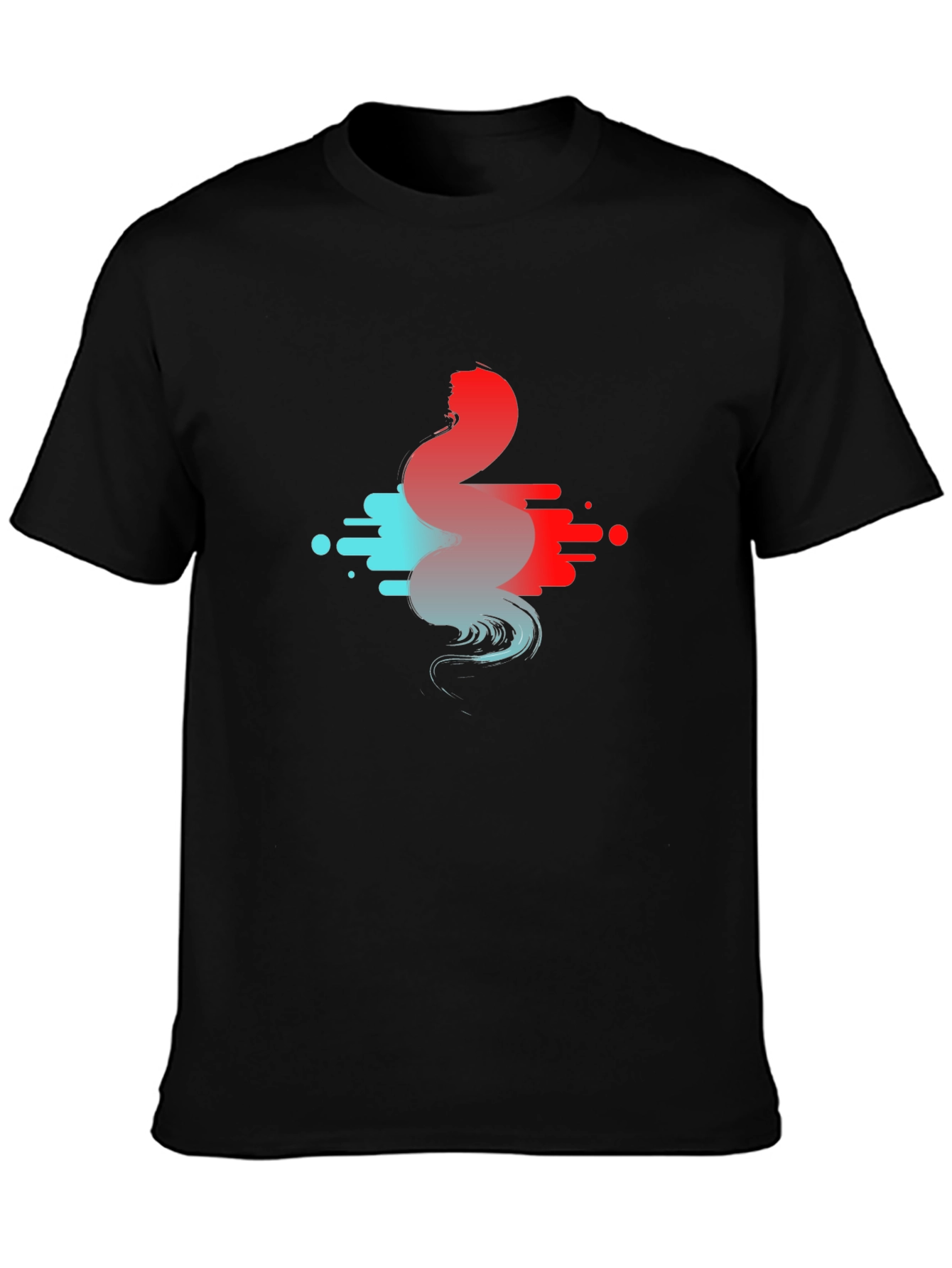 Black Abstract Wave Graphic T-Shirt view 3