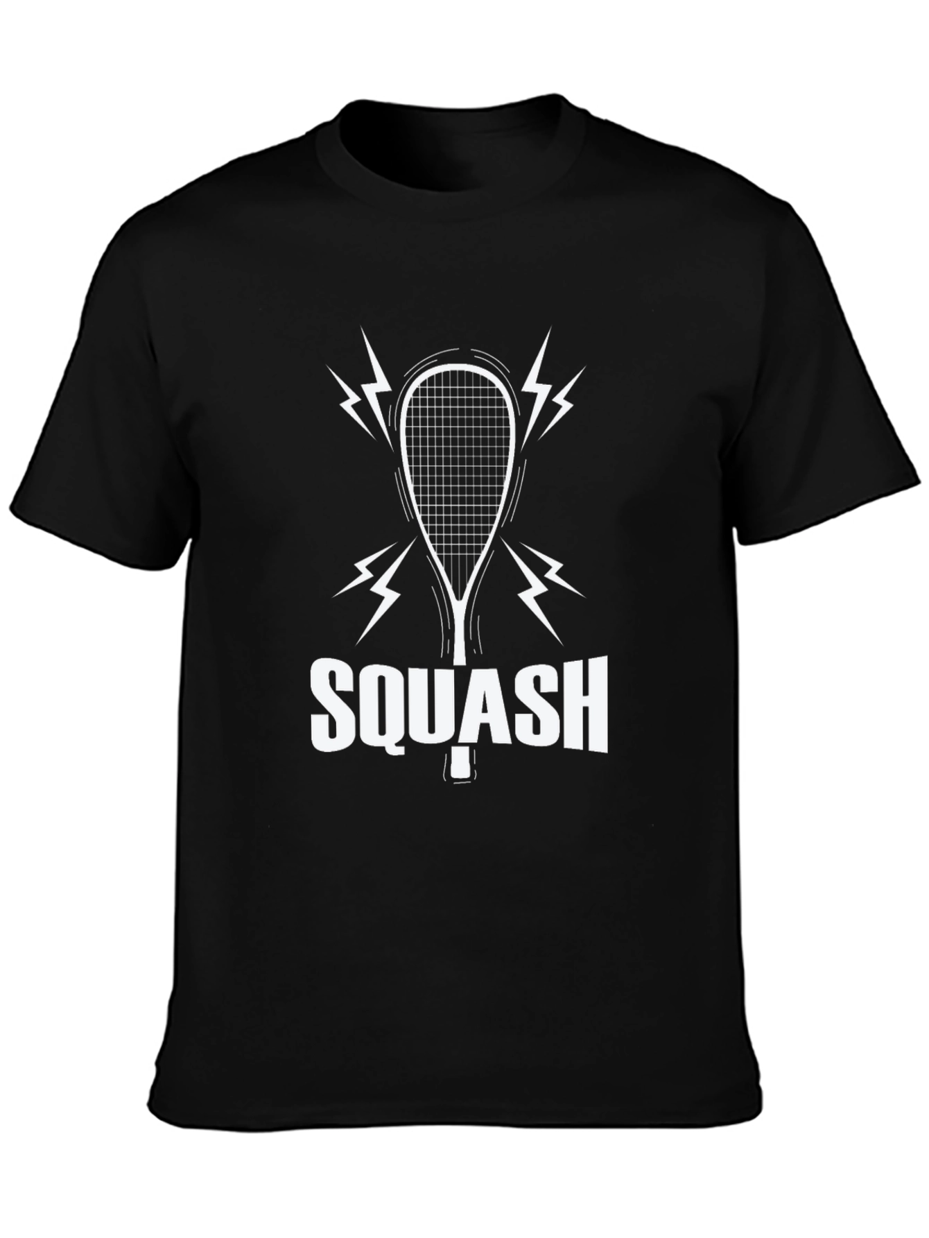 Black Squash Racket Graphic T-Shirt - Black Cotton Tee view 3