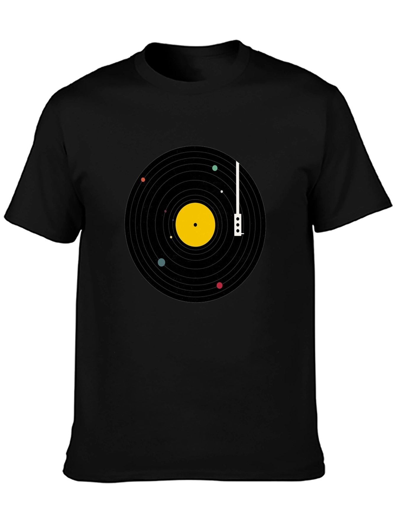 Black Planetary Vinyl Record T-Shirt - Black Cotton Tee view 3