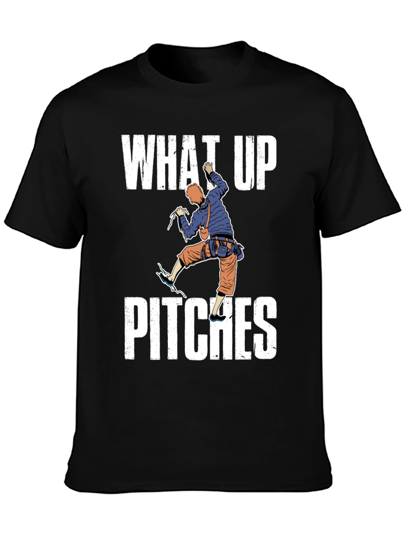 Black What Up Pitches Climbing Graphic T-Shirt view 3