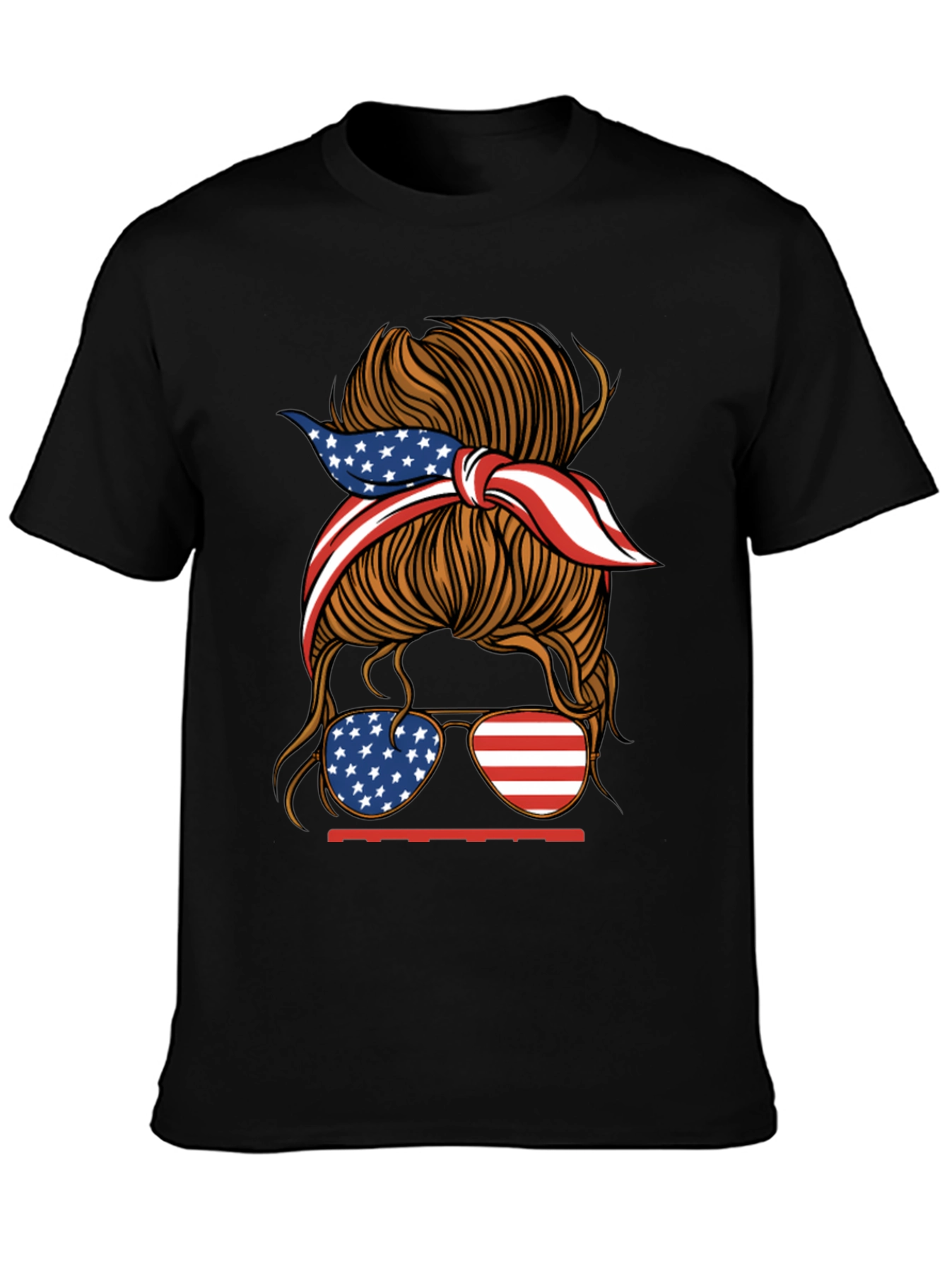 Black Patriotic Messy Bun Women's Graphic Tee view 3