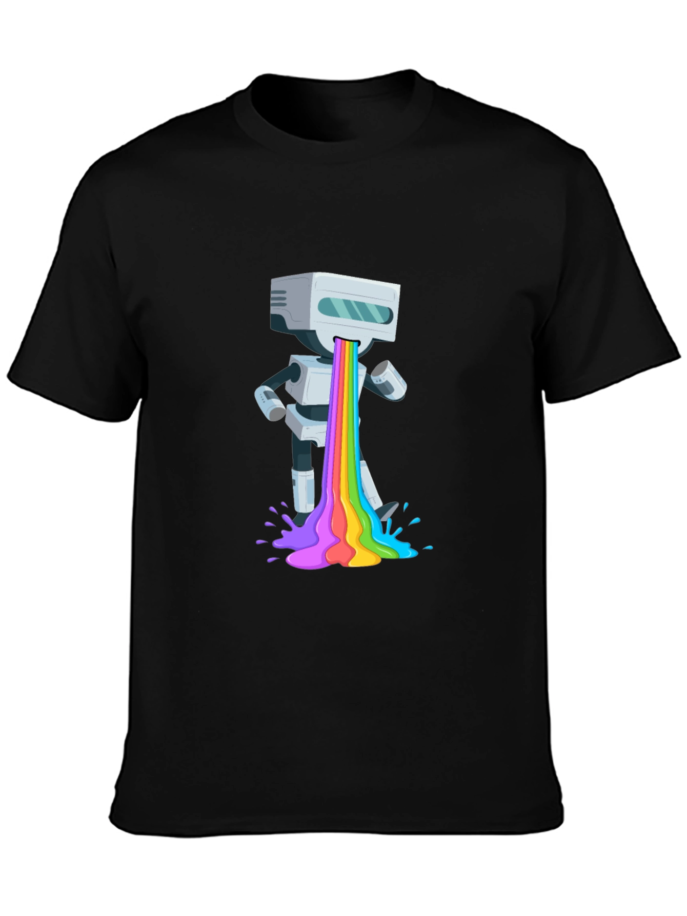 Black Robot Rainbow Puke Graphic T-Shirt view 3