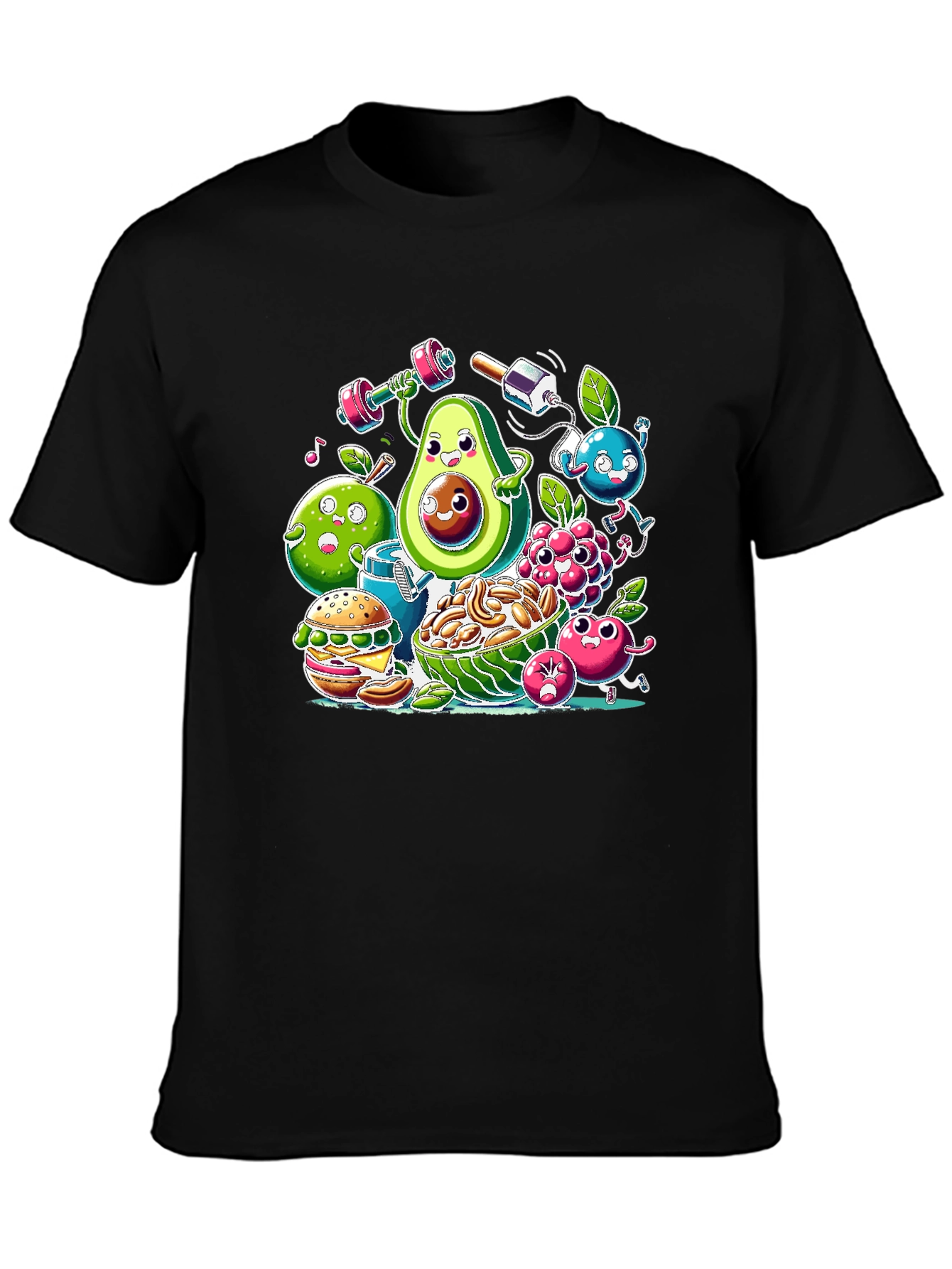 Black Funny Healthy Lifestyle Cartoon T-Shirt view 3