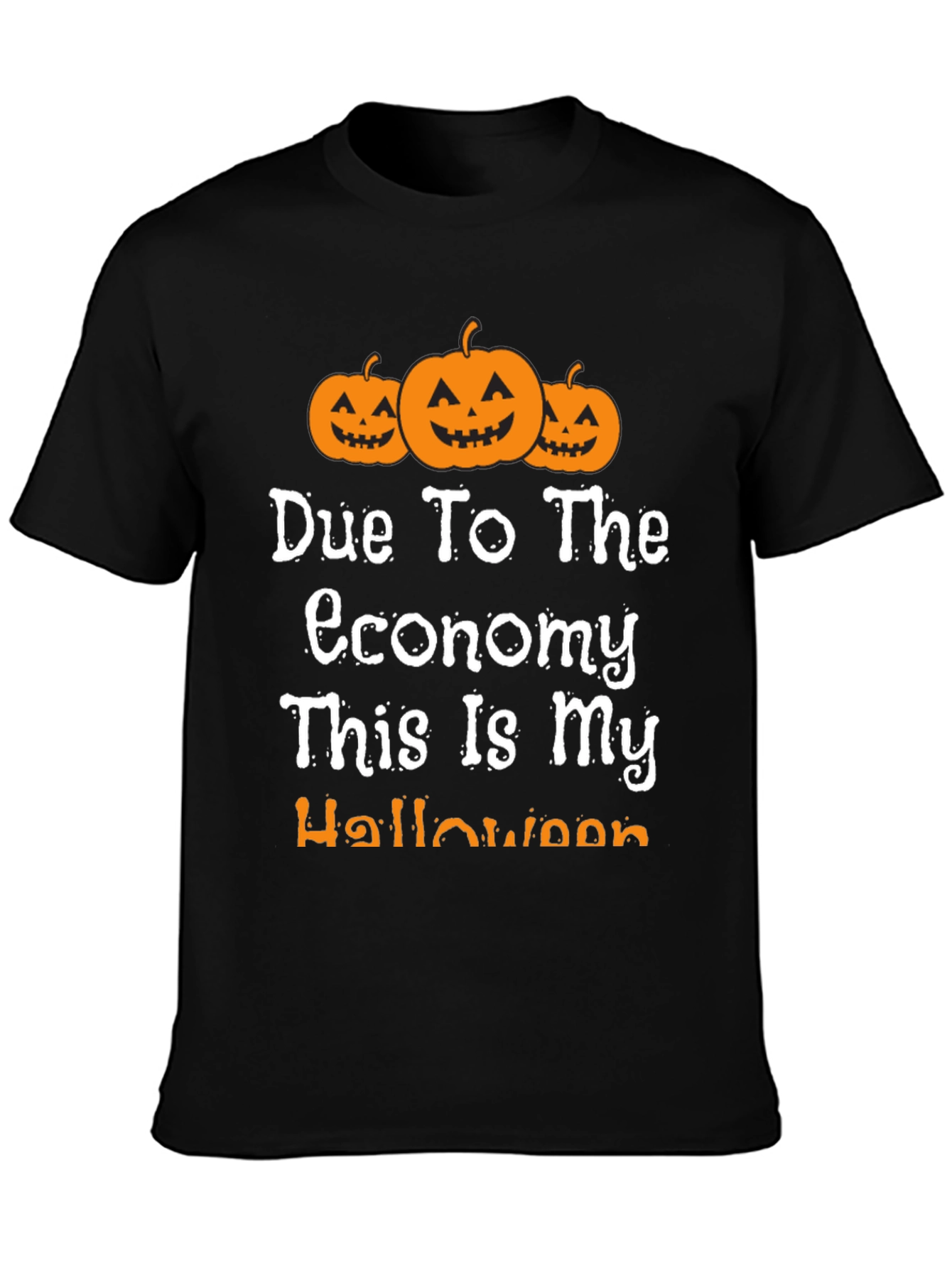 Black Funny Halloween Economy Pumpkin T-Shirt view 3
