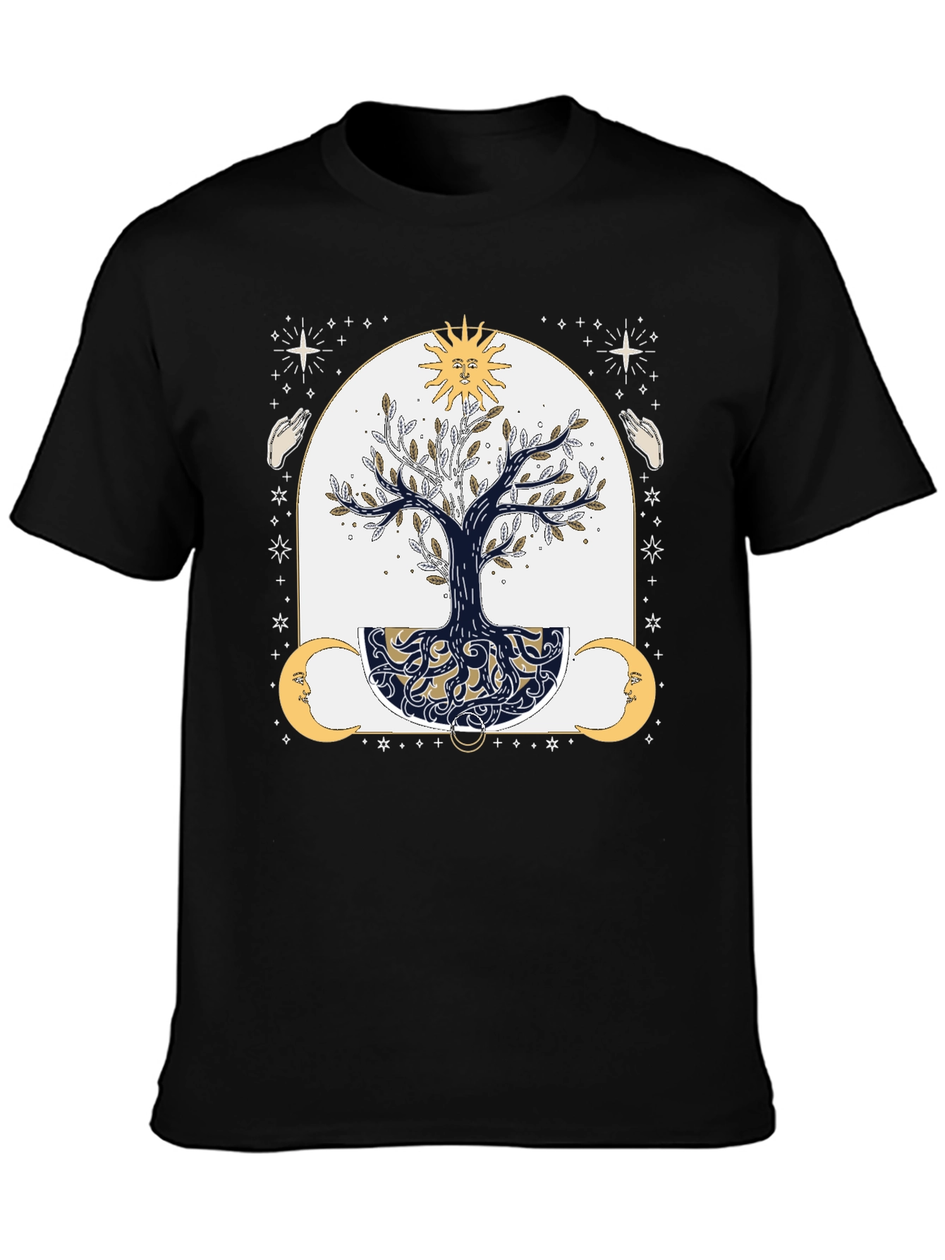 Black Mystic Tree Graphic Tee - Sun, Moon, and Stars view 3