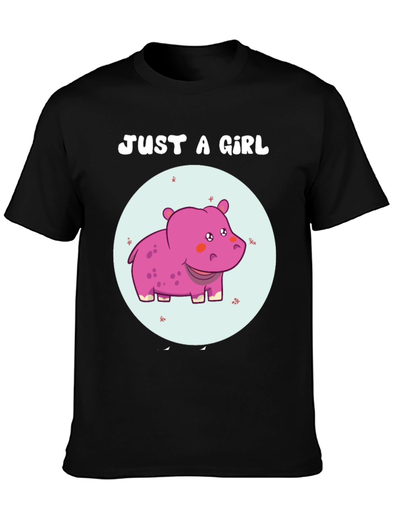 Black Just A Girl Hippo T-Shirt Cute Animal Graphic Tee view 3