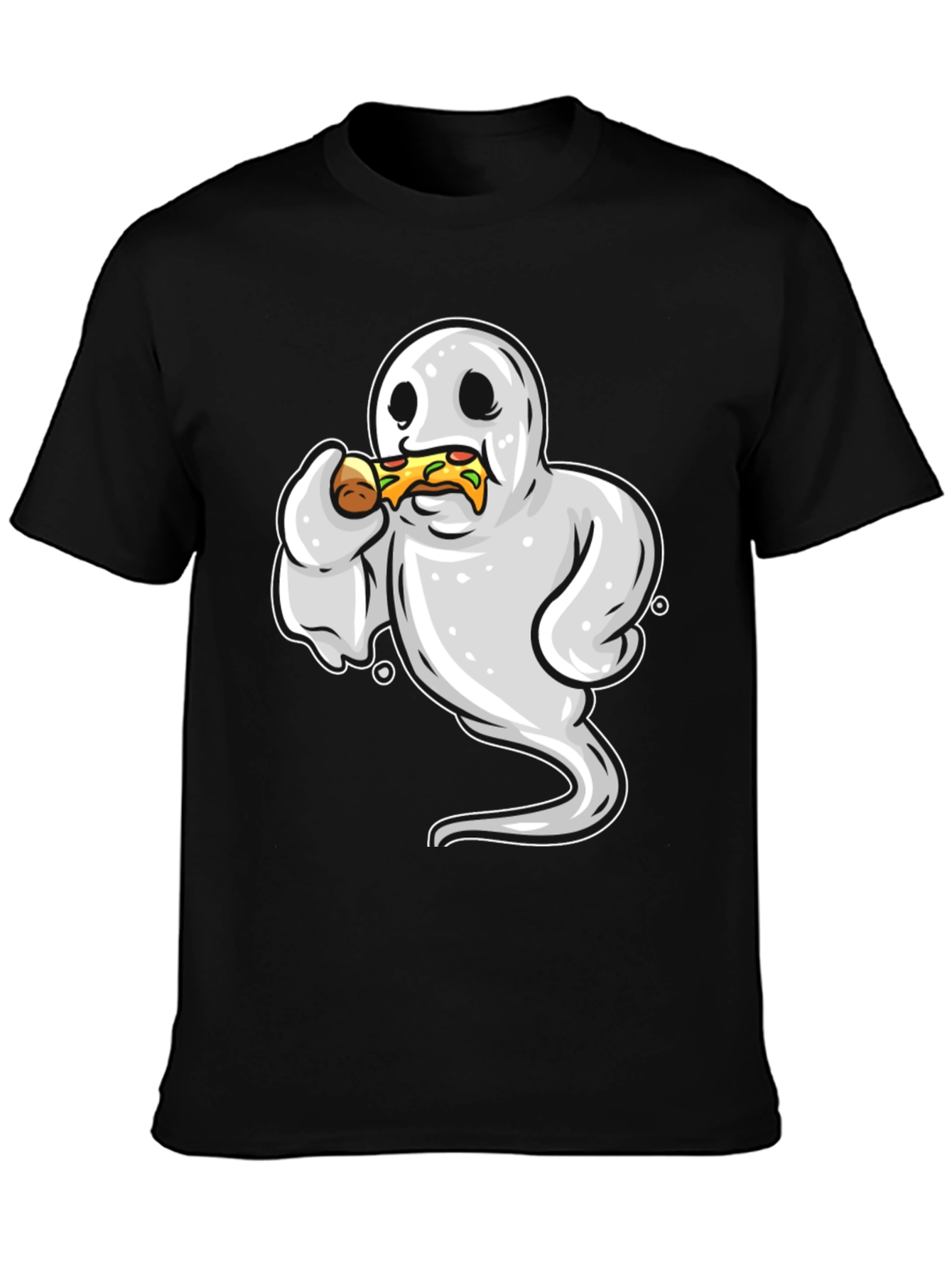 Black Ghost Eating Pizza Funny Graphic Tee view 3