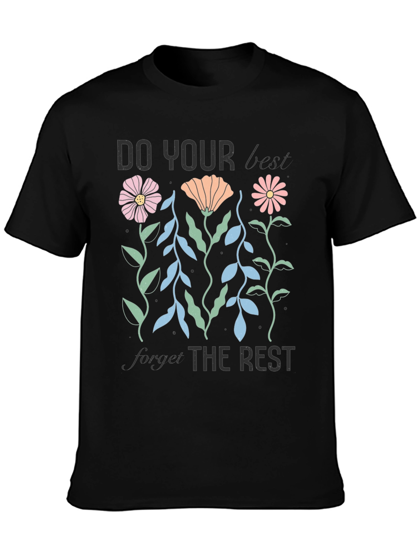 Black Motivational Floral Graphic T-Shirt view 3