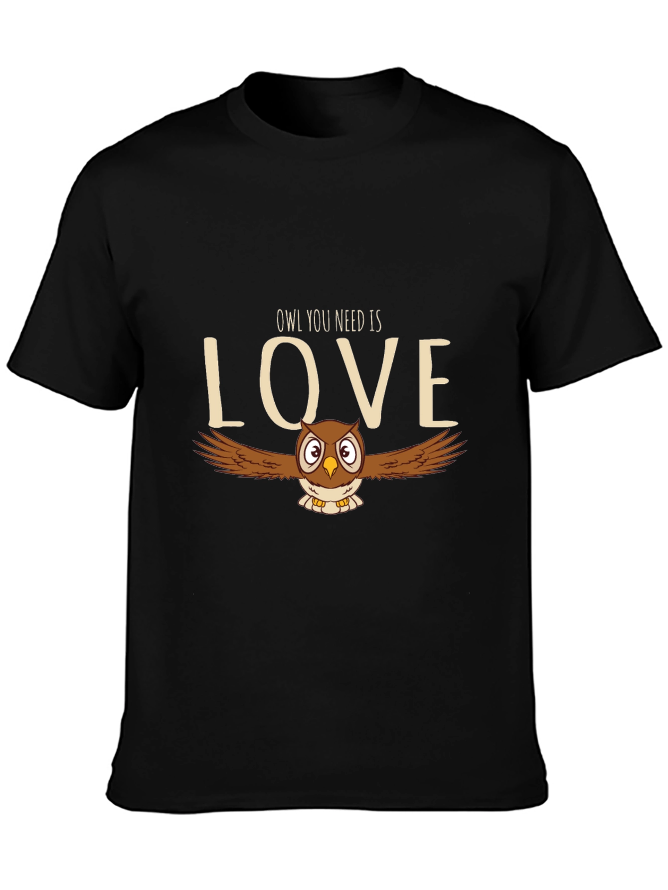 Black Owl You Need Is Love T-Shirt - Cute Bird Graphic Tee view 3