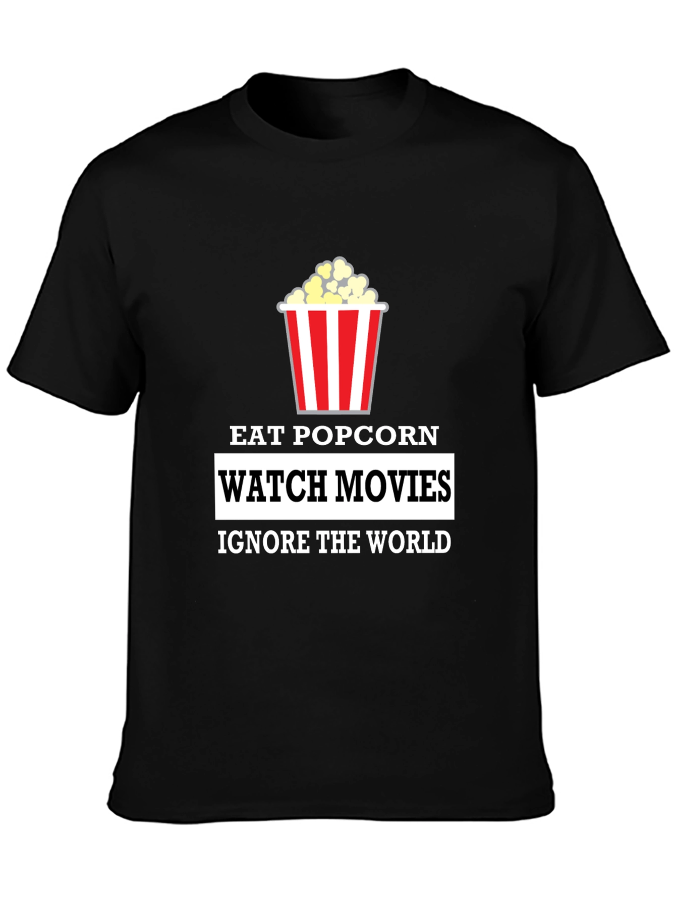 Black Eat Popcorn Watch Movies T-Shirt view 3