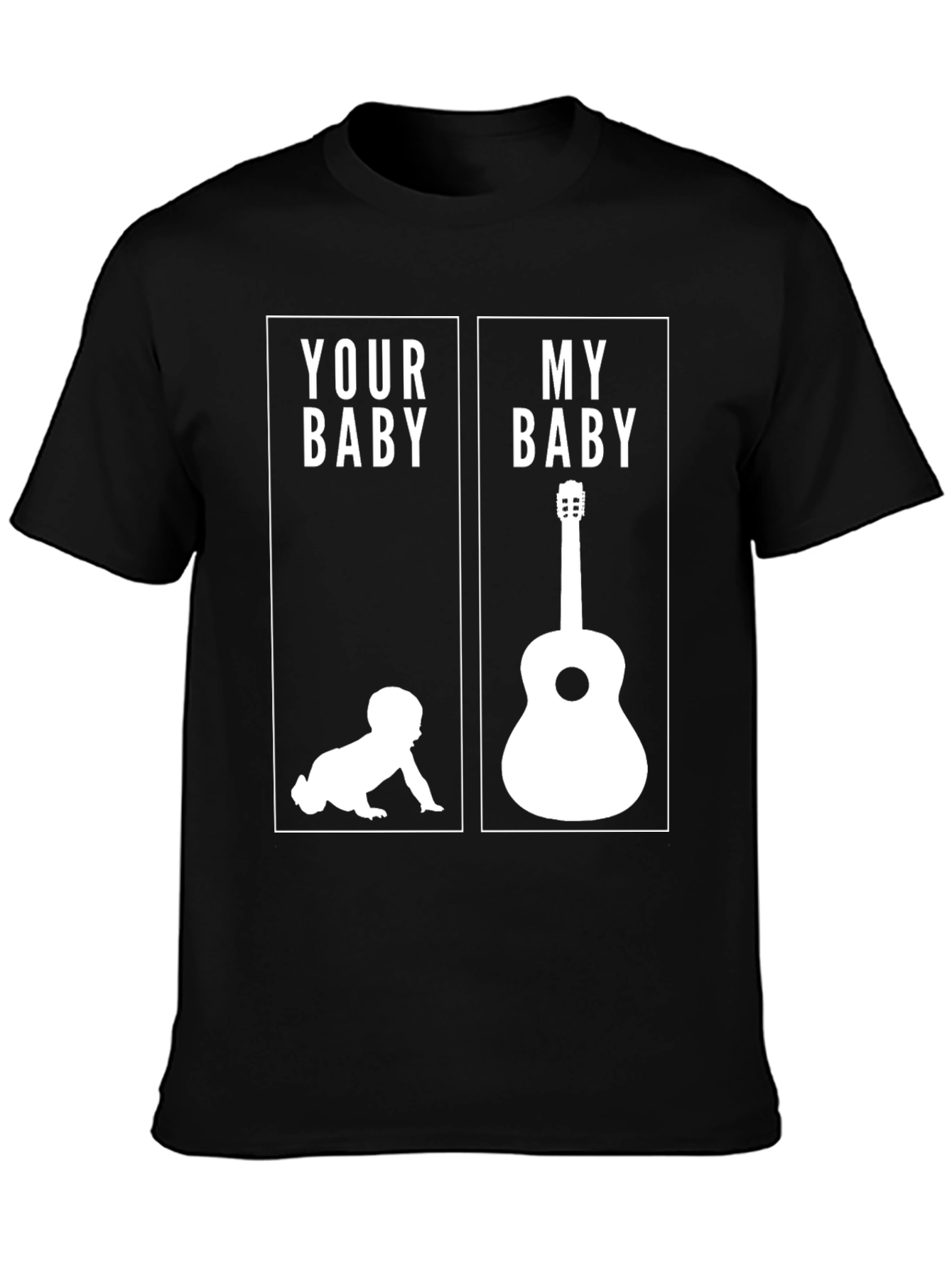 Black Funny Your Baby My Baby Guitar T-Shirt view 3