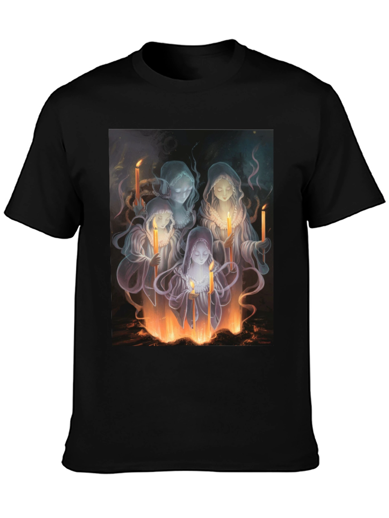 Black Ethereal Candle Maiden Black T-Shirt view 3