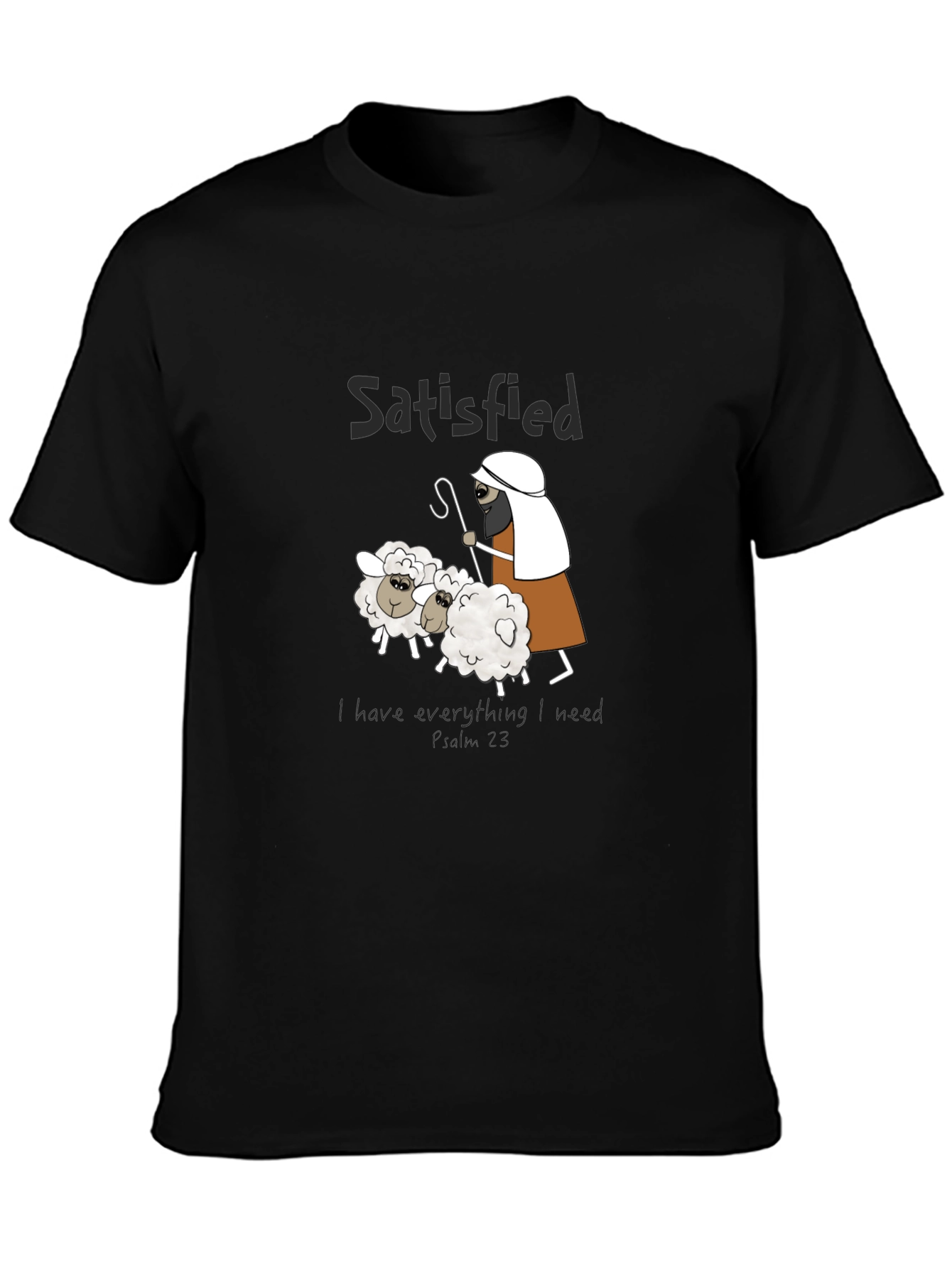 Black Satisfied Shepherd & Sheep Black T-Shirt view 3