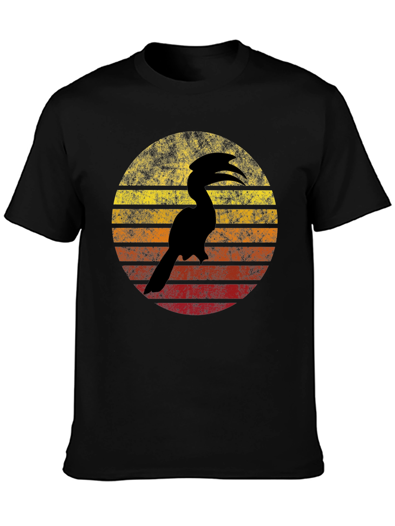 Black Vintage Hornbill Sunset Graphic Tee view 3