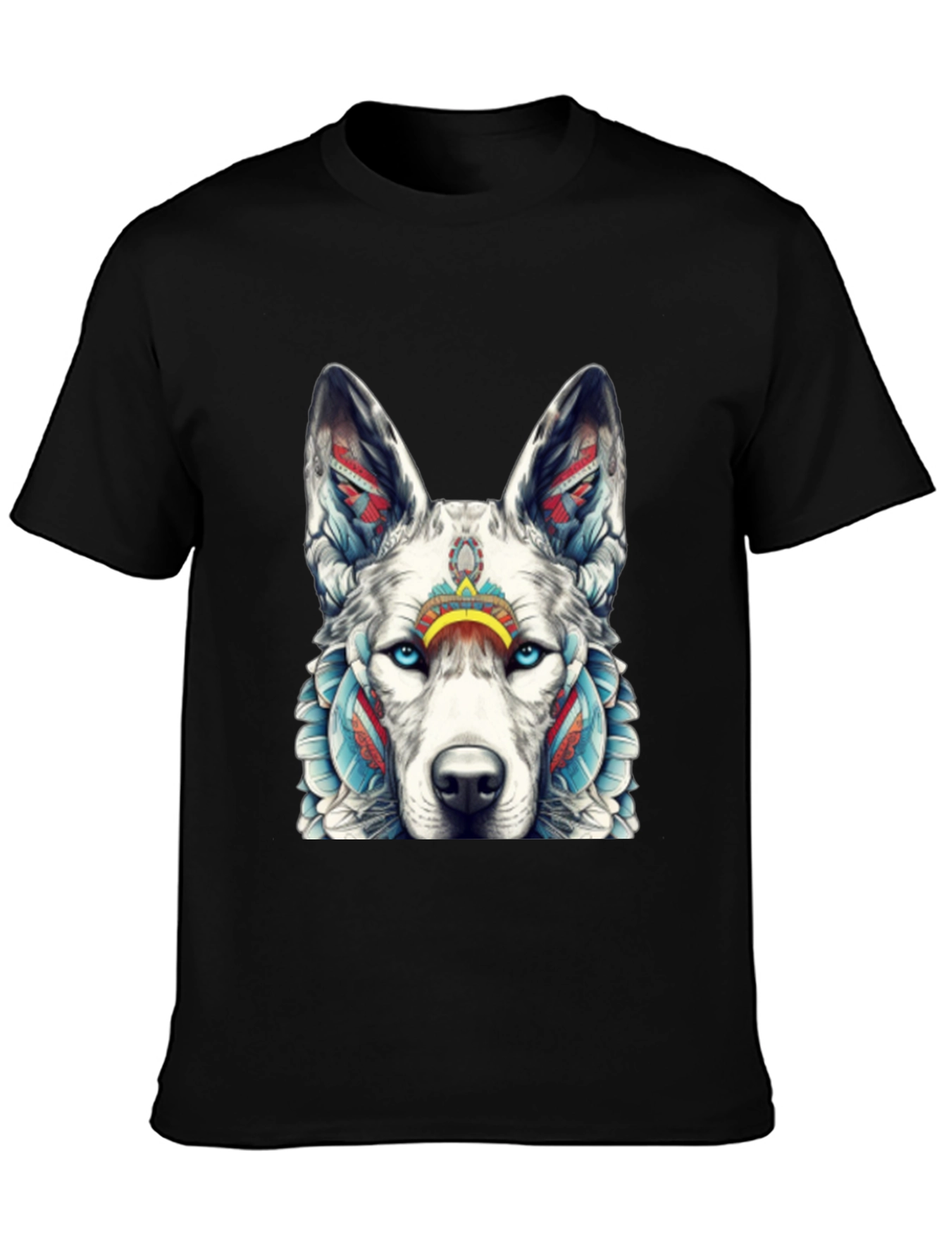 Black Wolf Graphic Tee - Tribal Style T-Shirt view 3