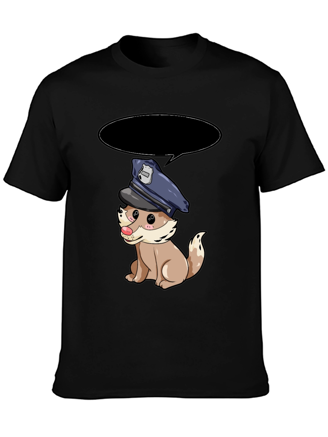 Black Cartoon Dog Police T-Shirt view 3