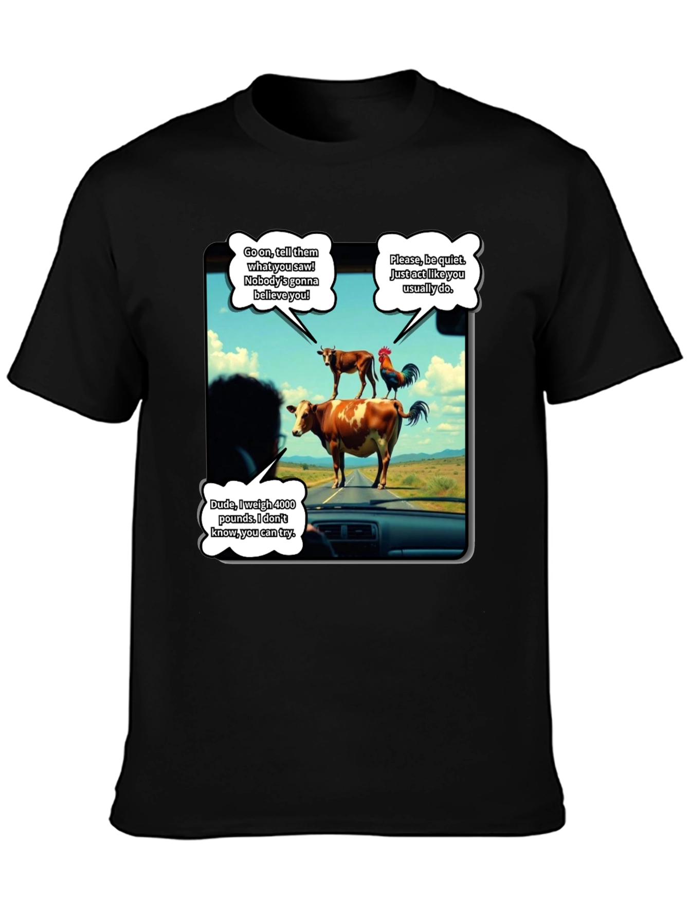 Black Talking Animals Graphic T-Shirt - Novelty Tee view 3