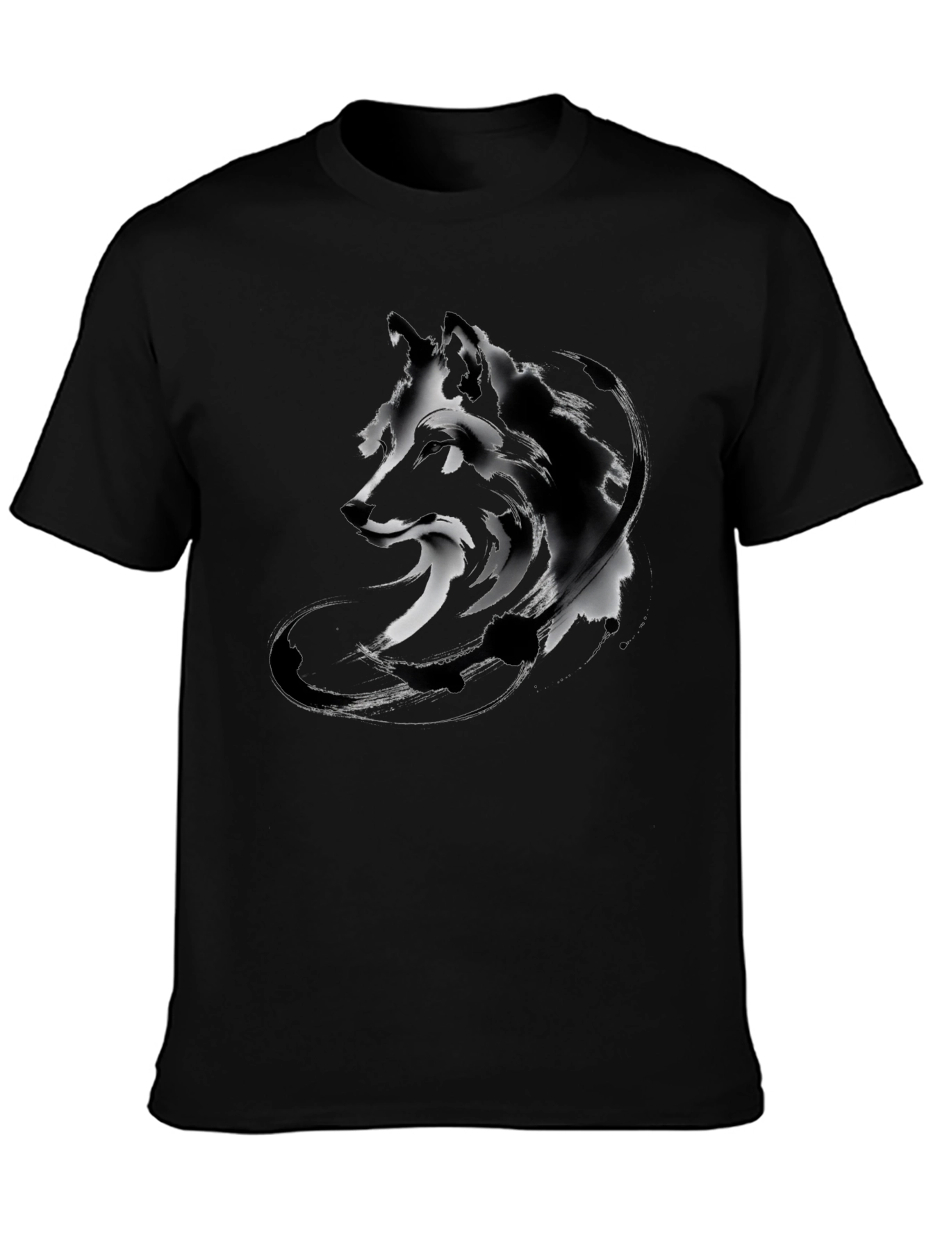 Black Abstract Wolf Graphic Tee - Black view 3