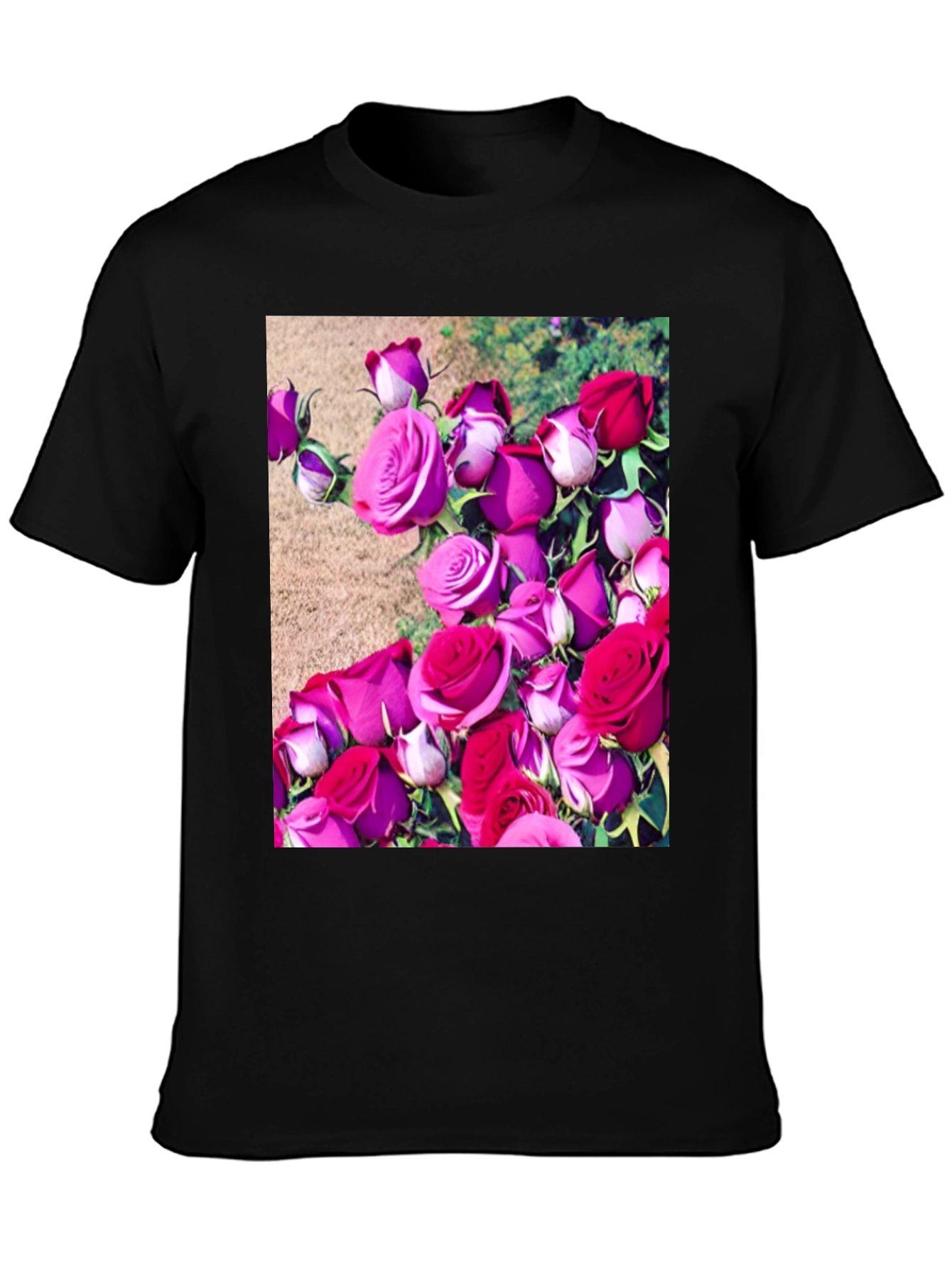 Black Floral Print T-Shirt: Roses Graphic Tee view 3