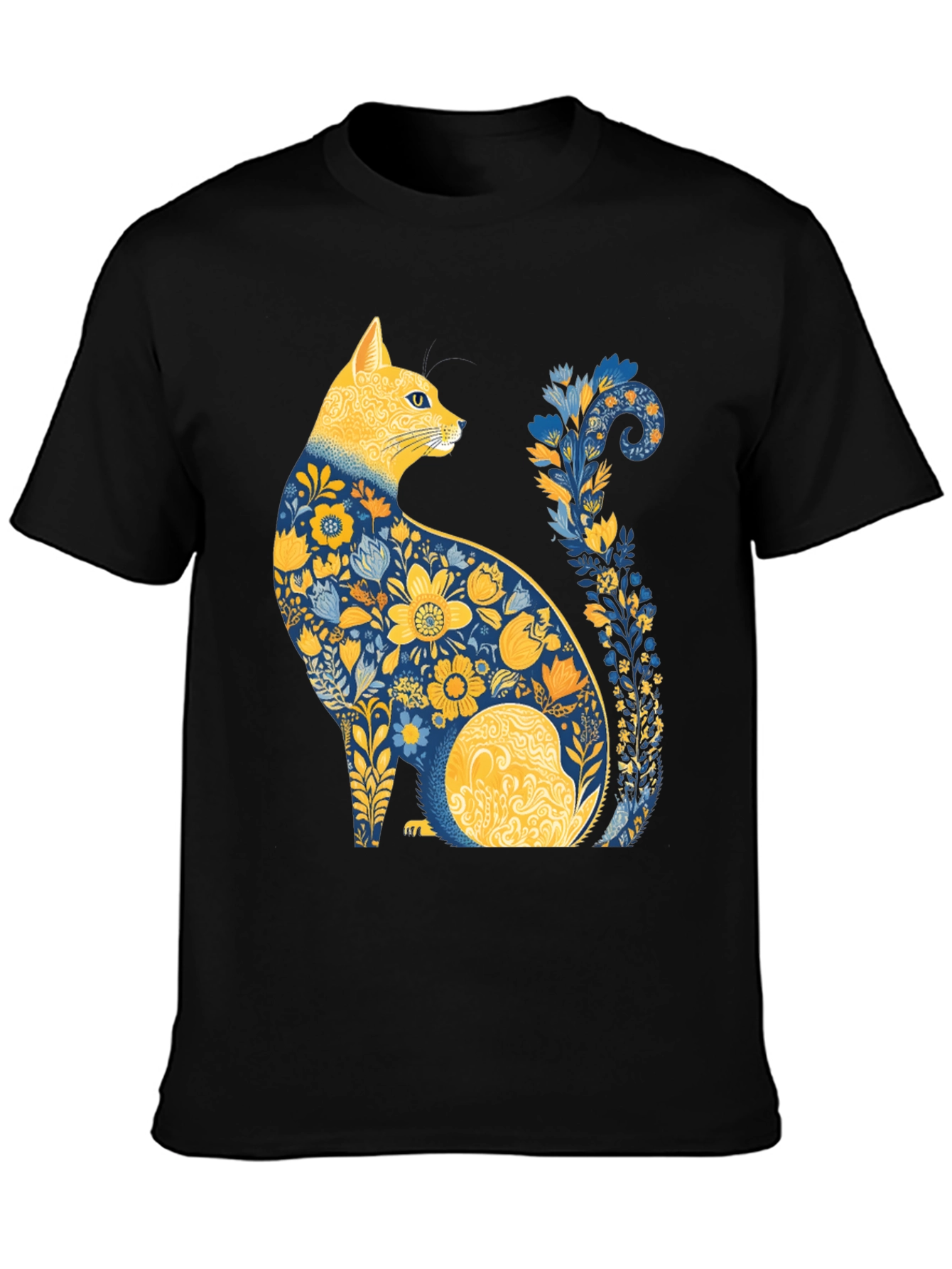 Black Floral Cat T-Shirt - Unique Artistic Design view 3