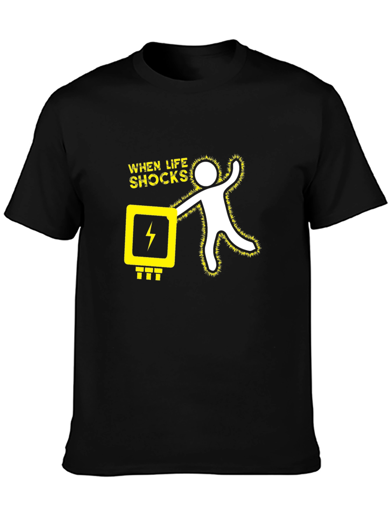 Black When Life Shocks Humor Graphic T-Shirt view 3