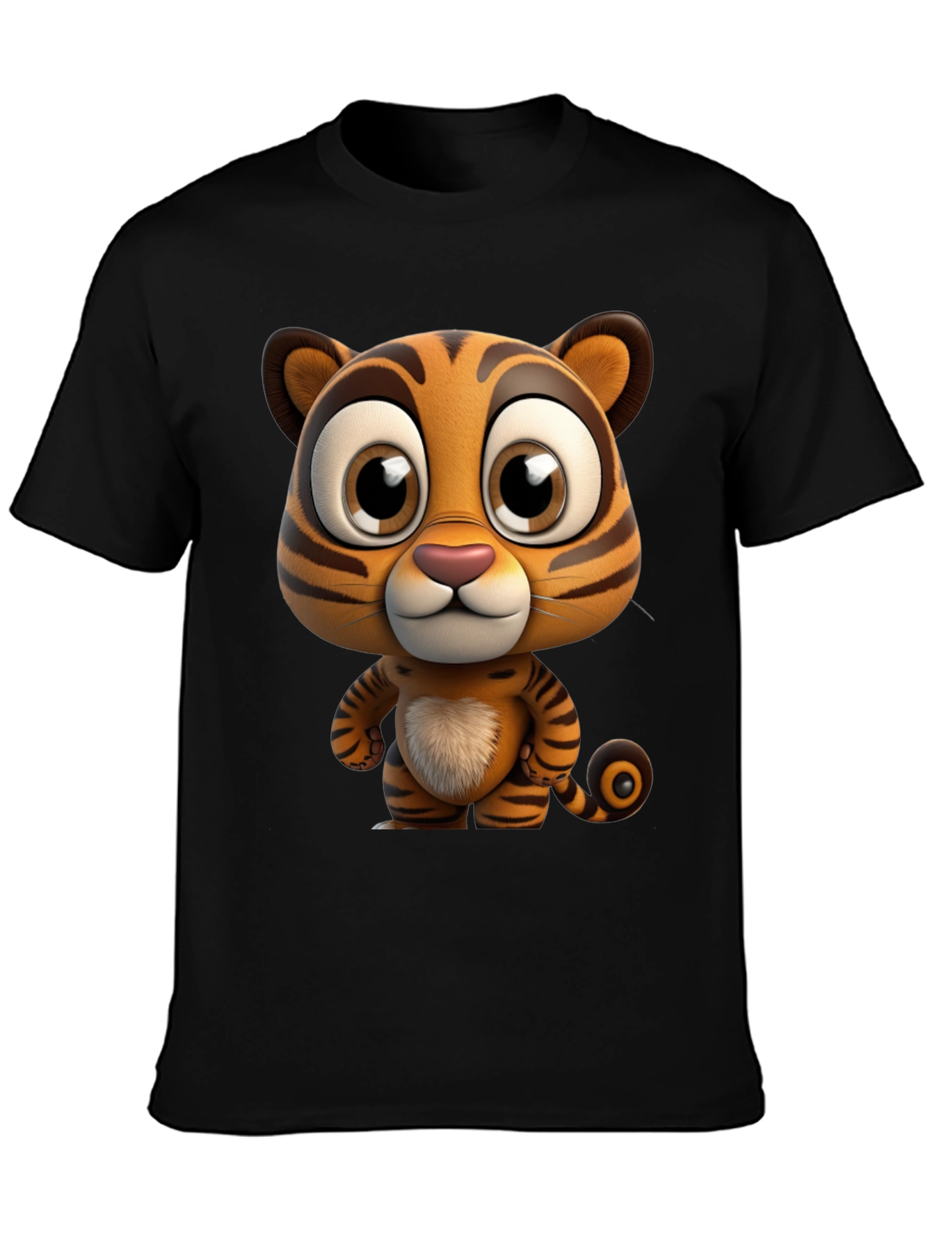 Black Cartoon Tiger Graphic Tee - Soft Black Cotton T-Shirt view 3