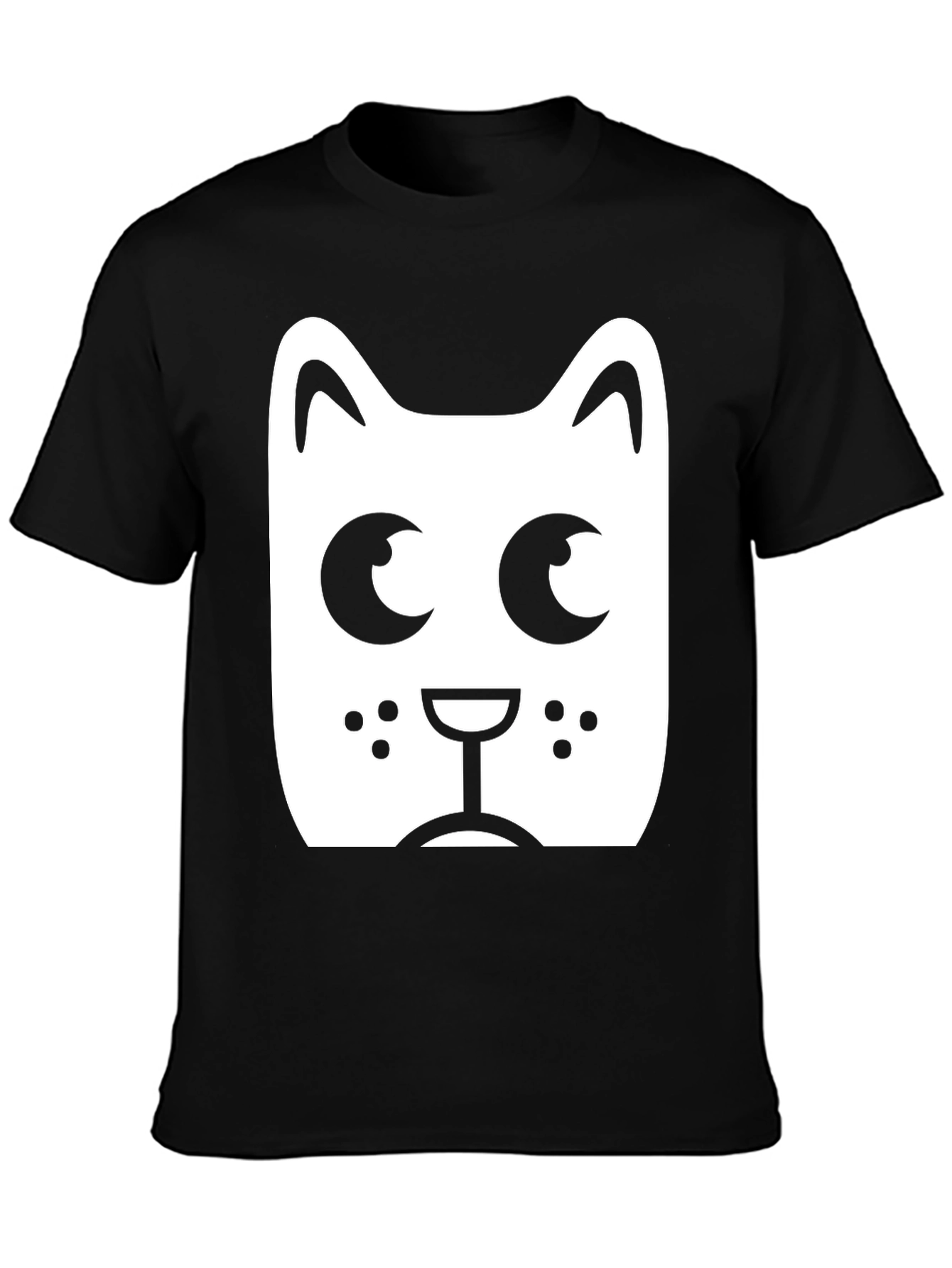Black Cute Cartoon Cat Face Black T-Shirt view 3