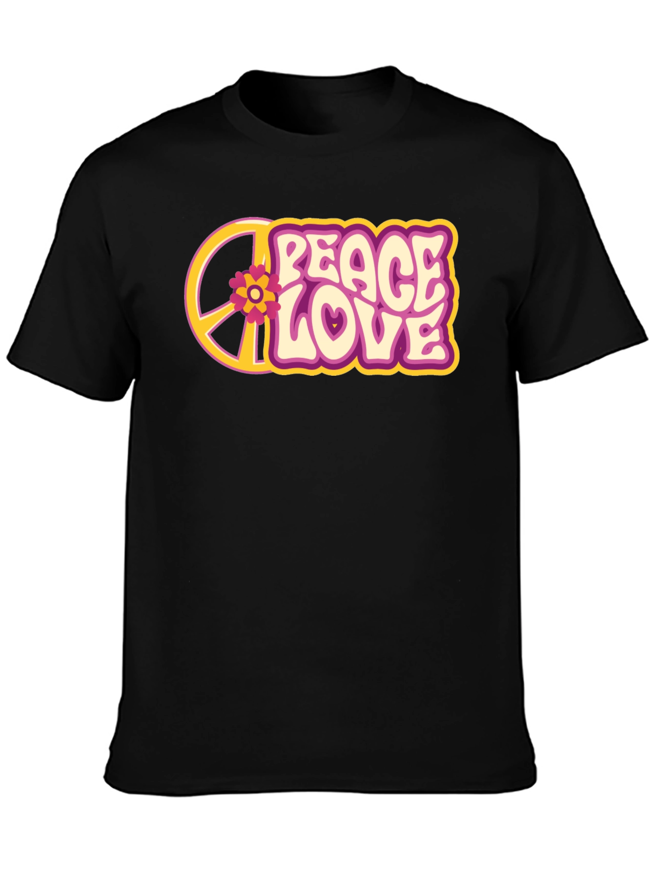 Black Peace Love Flower Graphic Tee - Retro Style view 3