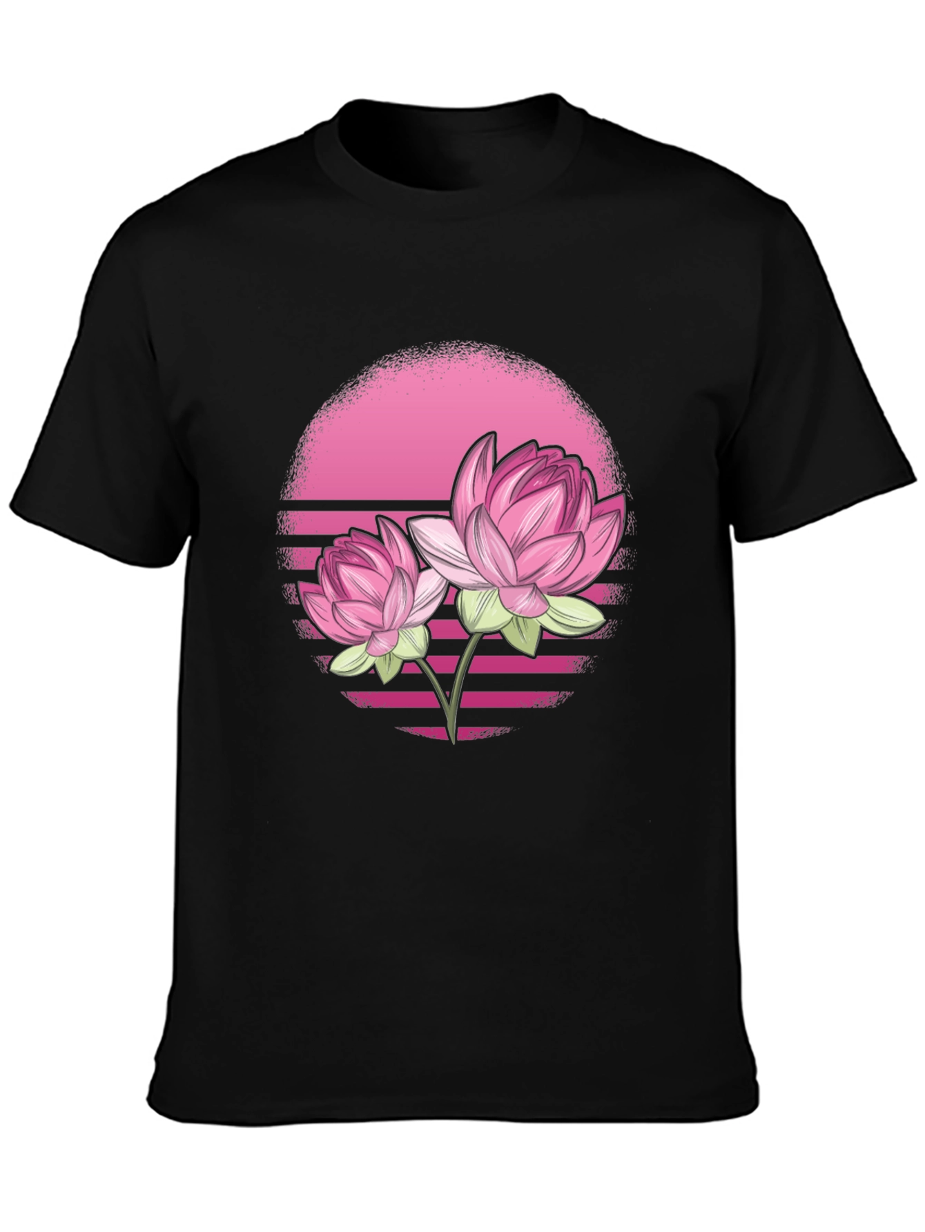 Black Pink Lotus Flower Graphic T-Shirt - Black view 3