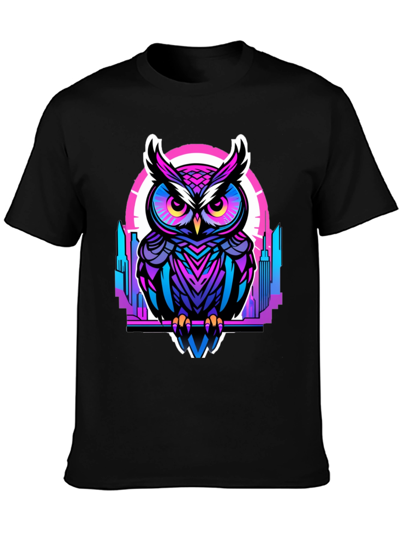 Black Cyberpunk Owl Graphic Tee - Men's Black T-Shirt view 3