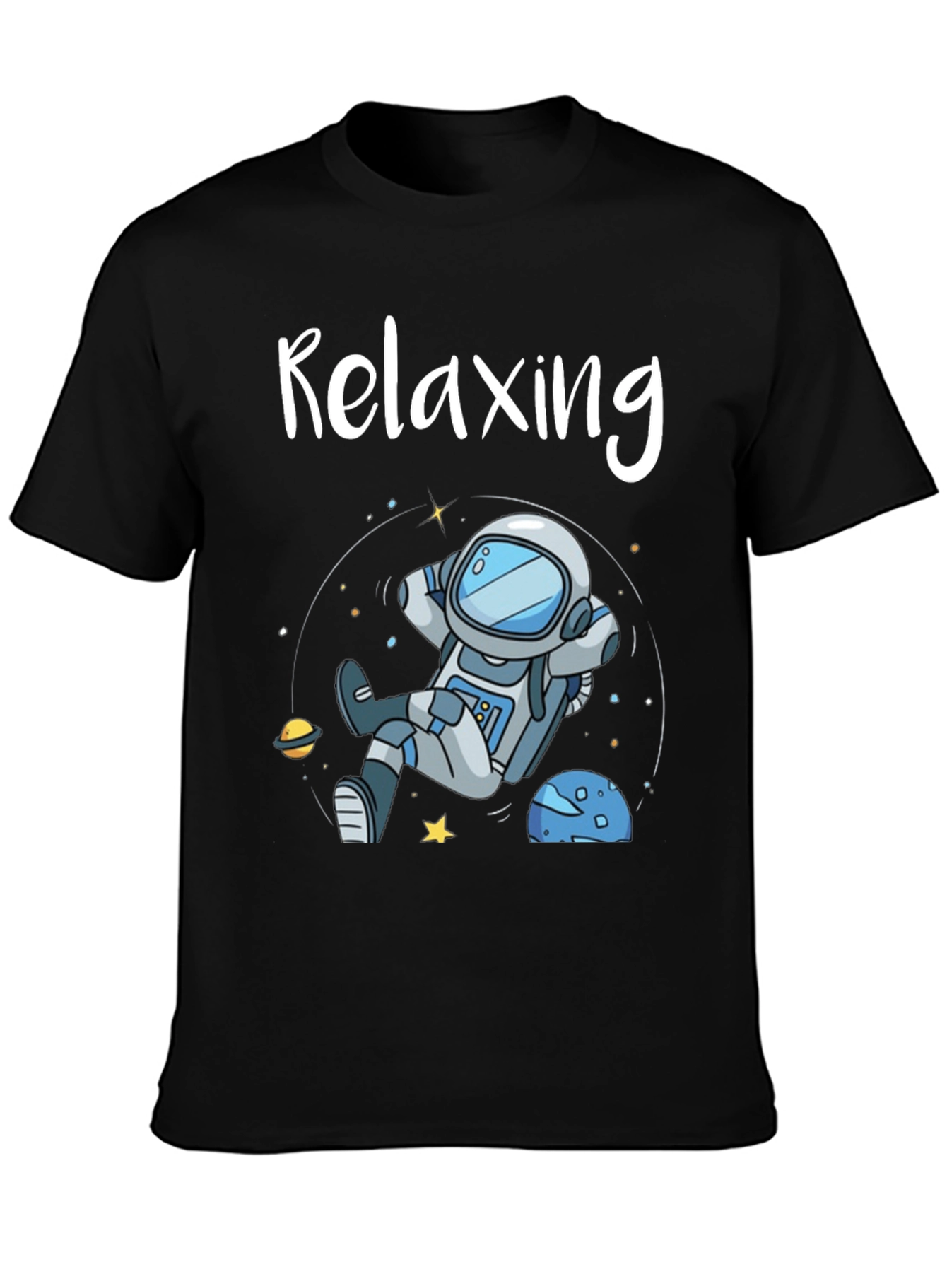 Black Relaxing Astronaut Graphic T-Shirt view 3