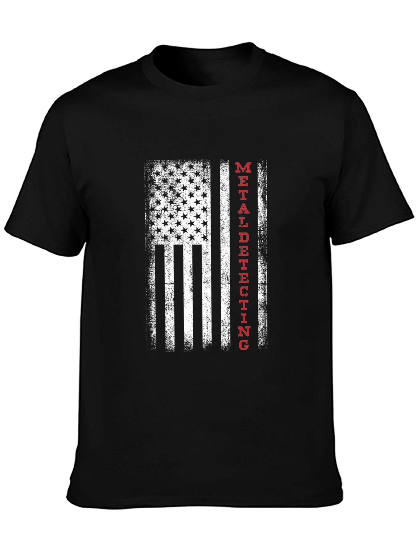 Black Metal Detecting USA Flag T-Shirt view 3