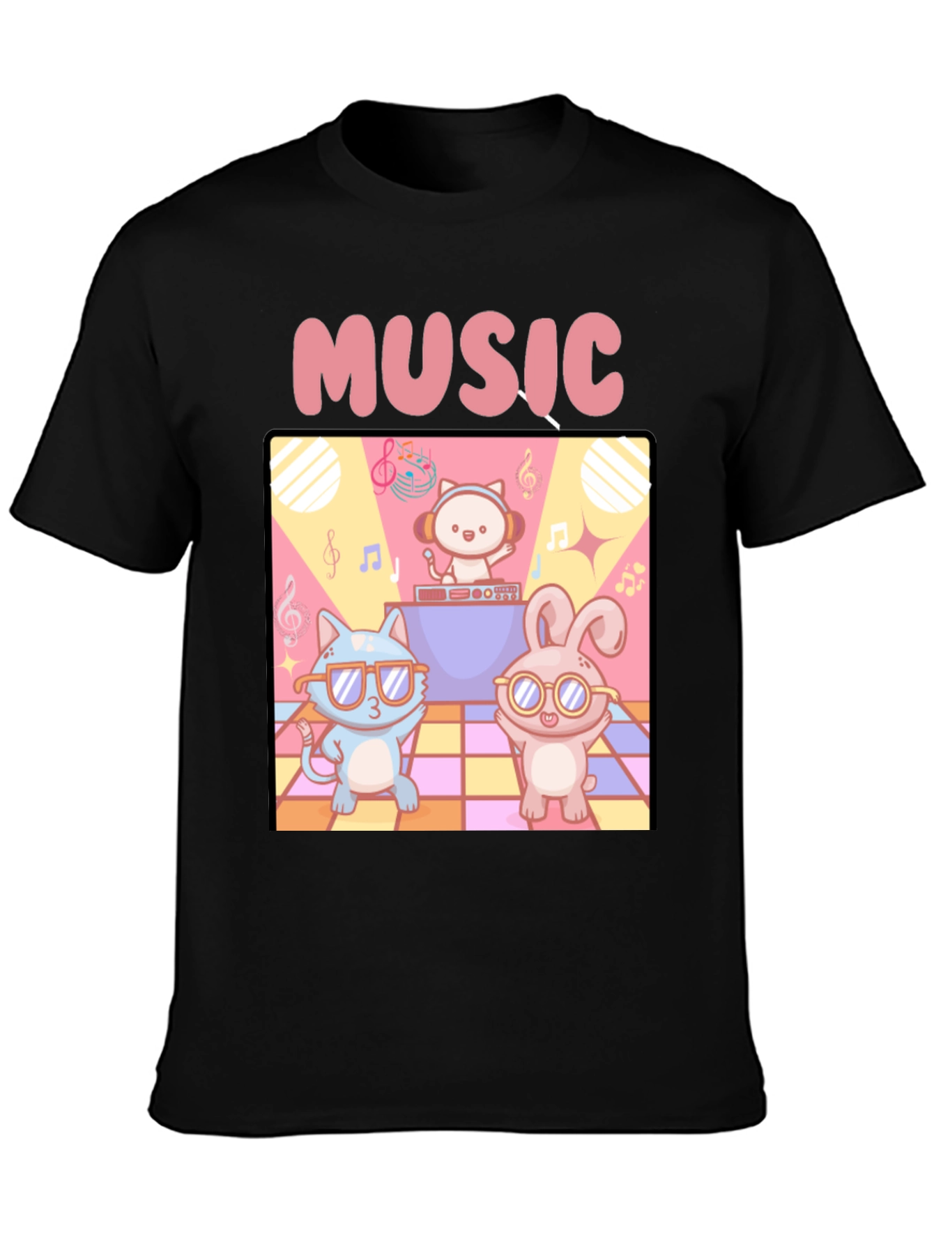 Black Music Cats and Bunny DJ T-Shirt view 3