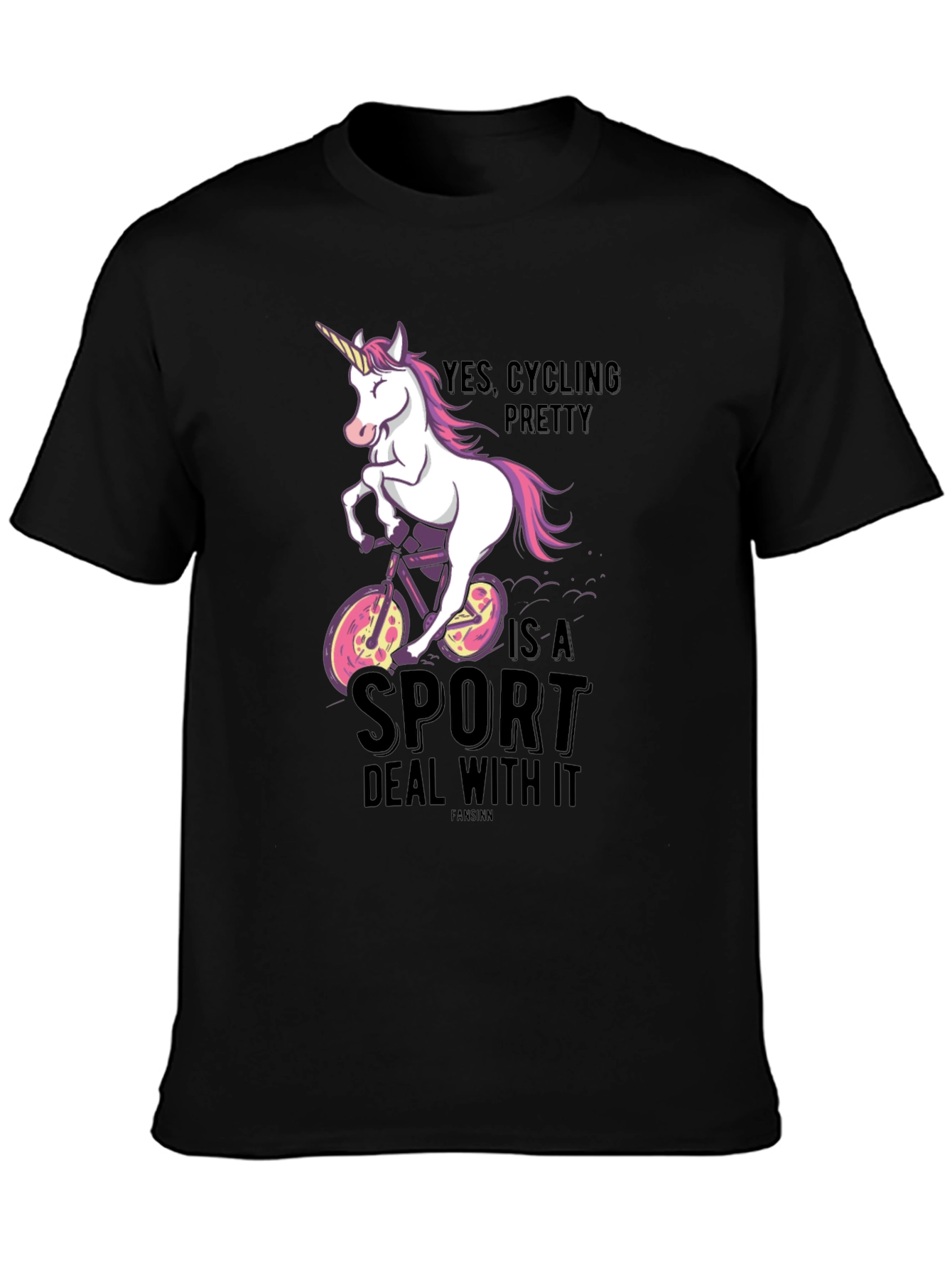 Black Cycling Unicorn T-Shirt - Yes Cycling Pretty Is A Sport view 3