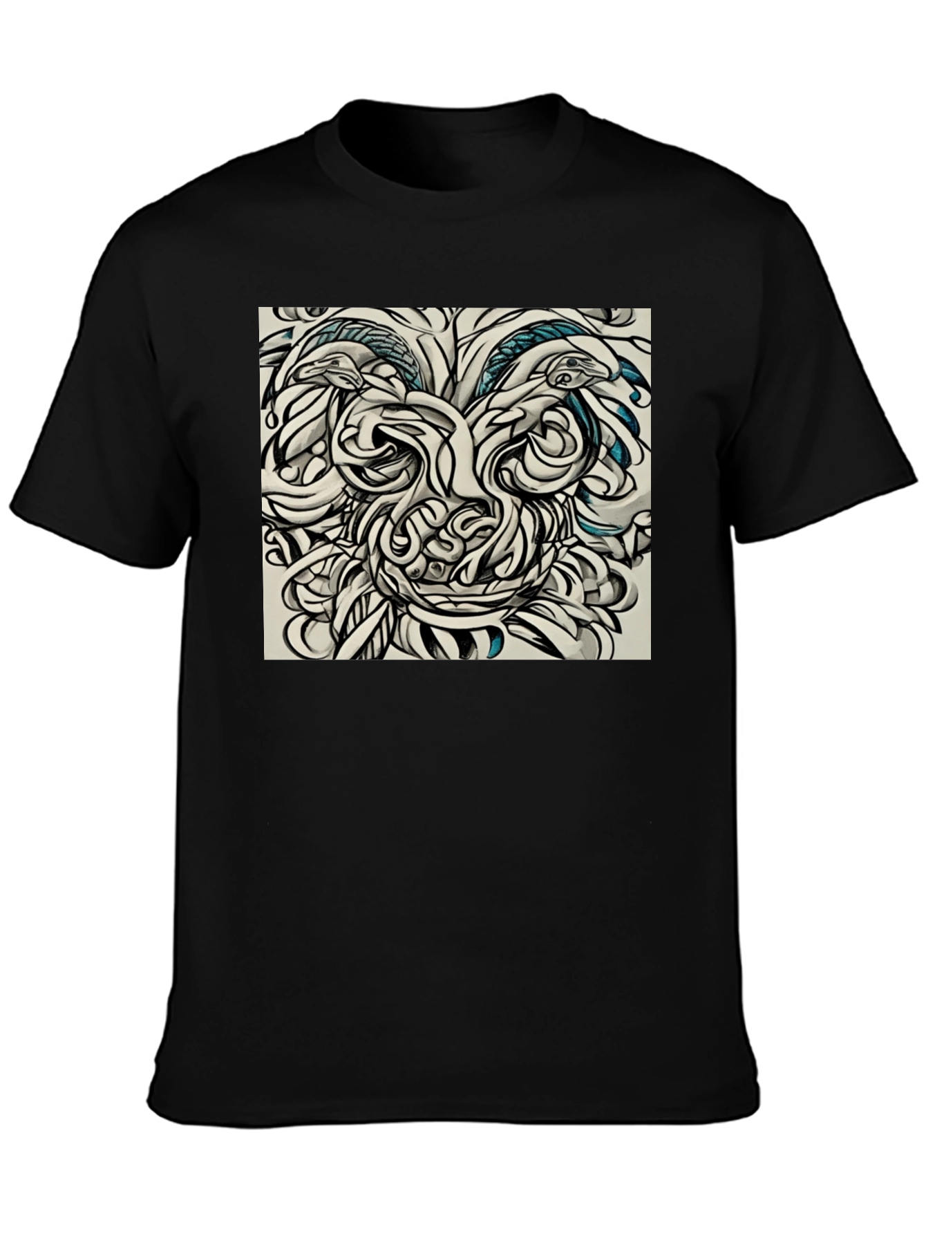Black Abstract Face Graphic Tee - Black Cotton Comfort view 3