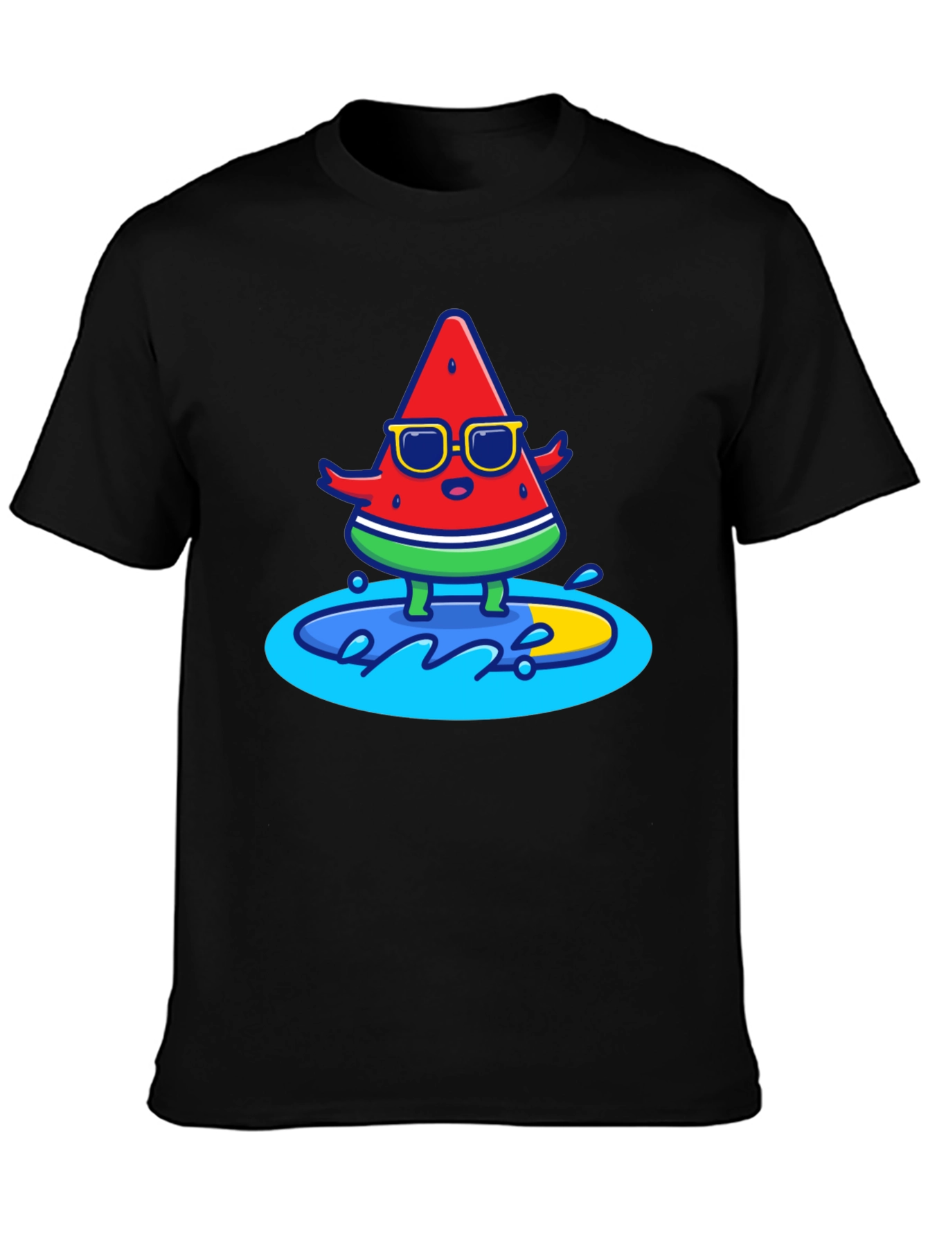 Black Cool Watermelon Surfing Graphic T-Shirt view 3
