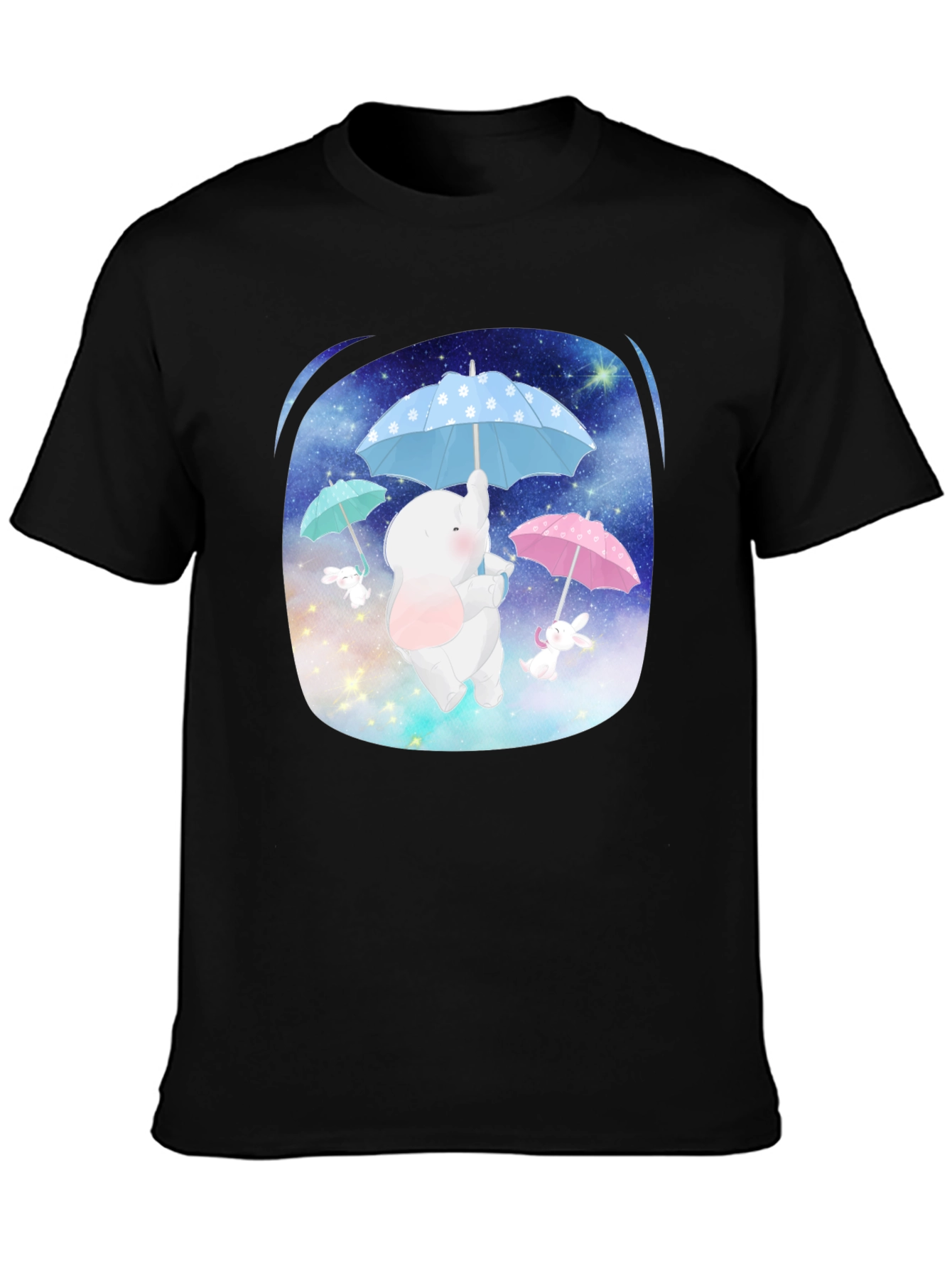 Black Cute Elephant & Bunny Tee - Dreamy Design view 3