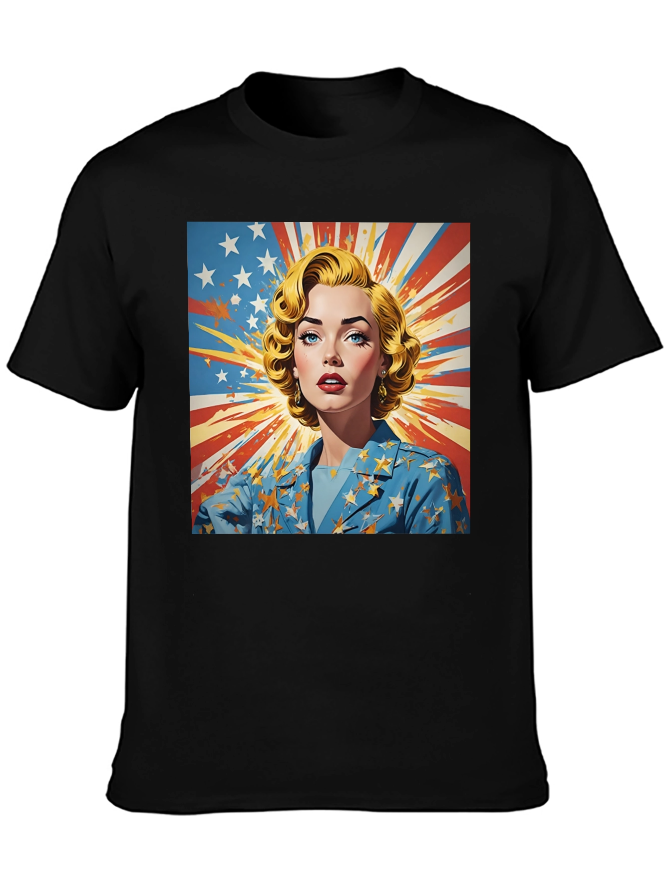 Black Retro Patriotic Woman T-Shirt - Vintage Americana Tee view 3