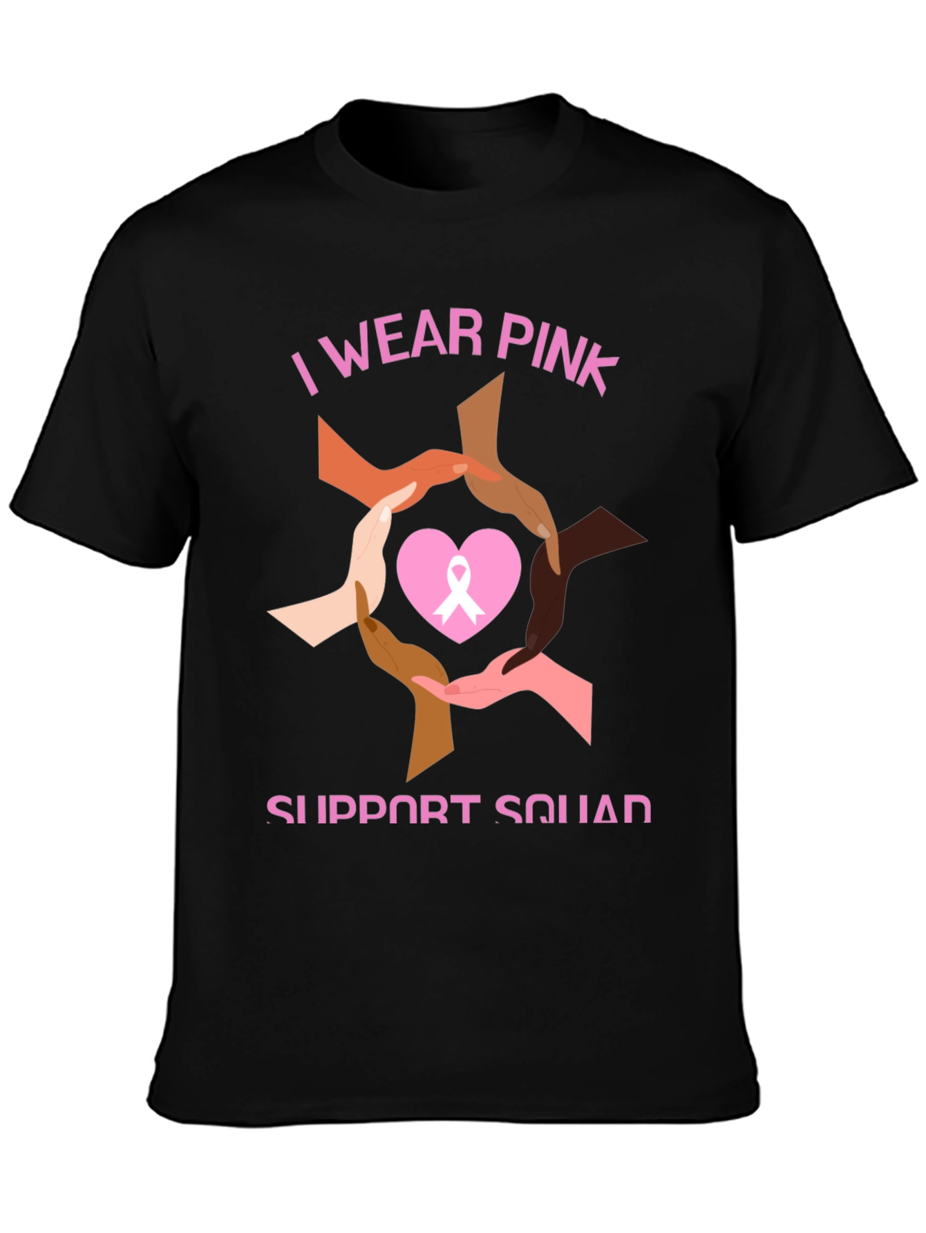 Black I Wear Pink Breast Cancer Support T-Shirt view 3