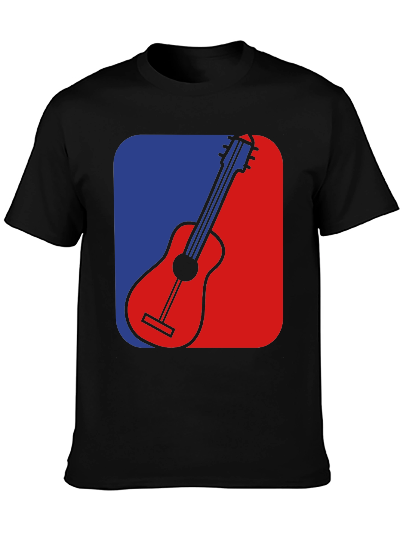 Black Guitar Graphic Tee - Blue & Red Design, Black T-Shirt view 3