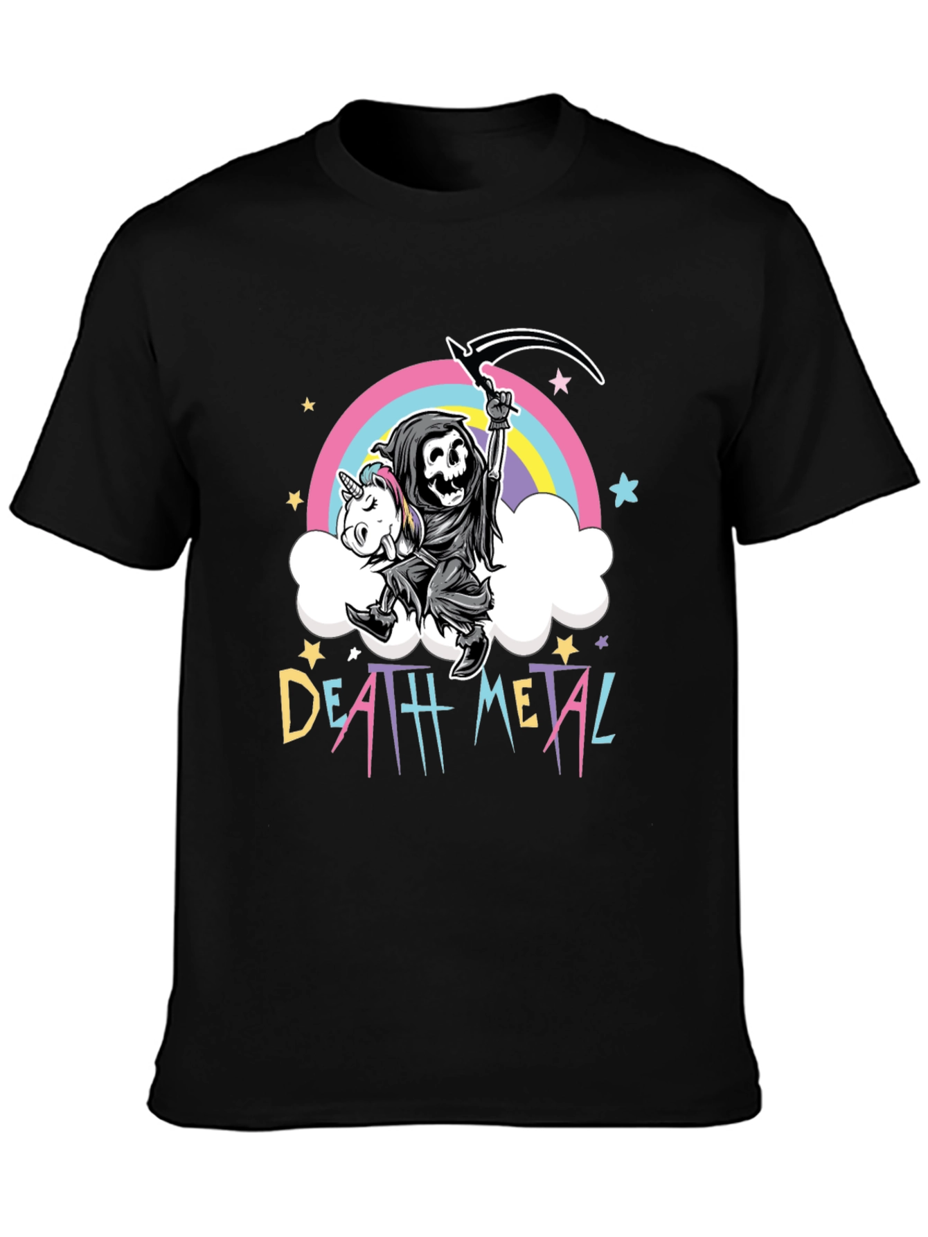 Black Death Metal Grim Reaper Unicorn T-Shirt view 3