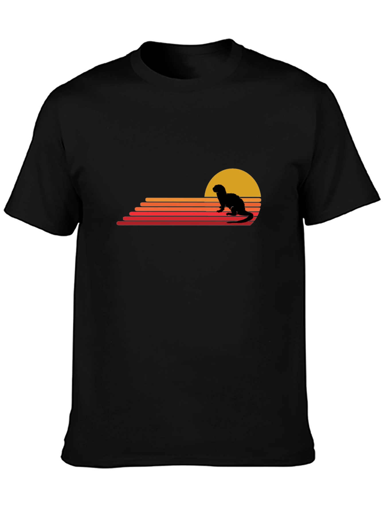 Black Retro Otter Sunset Graphic T-Shirt view 3