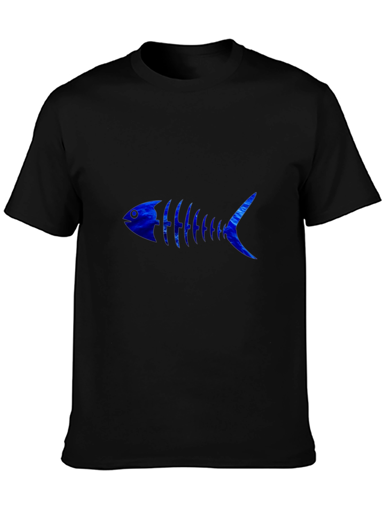 Black Cool Blue Fishbone Graphic Black T-Shirt view 3