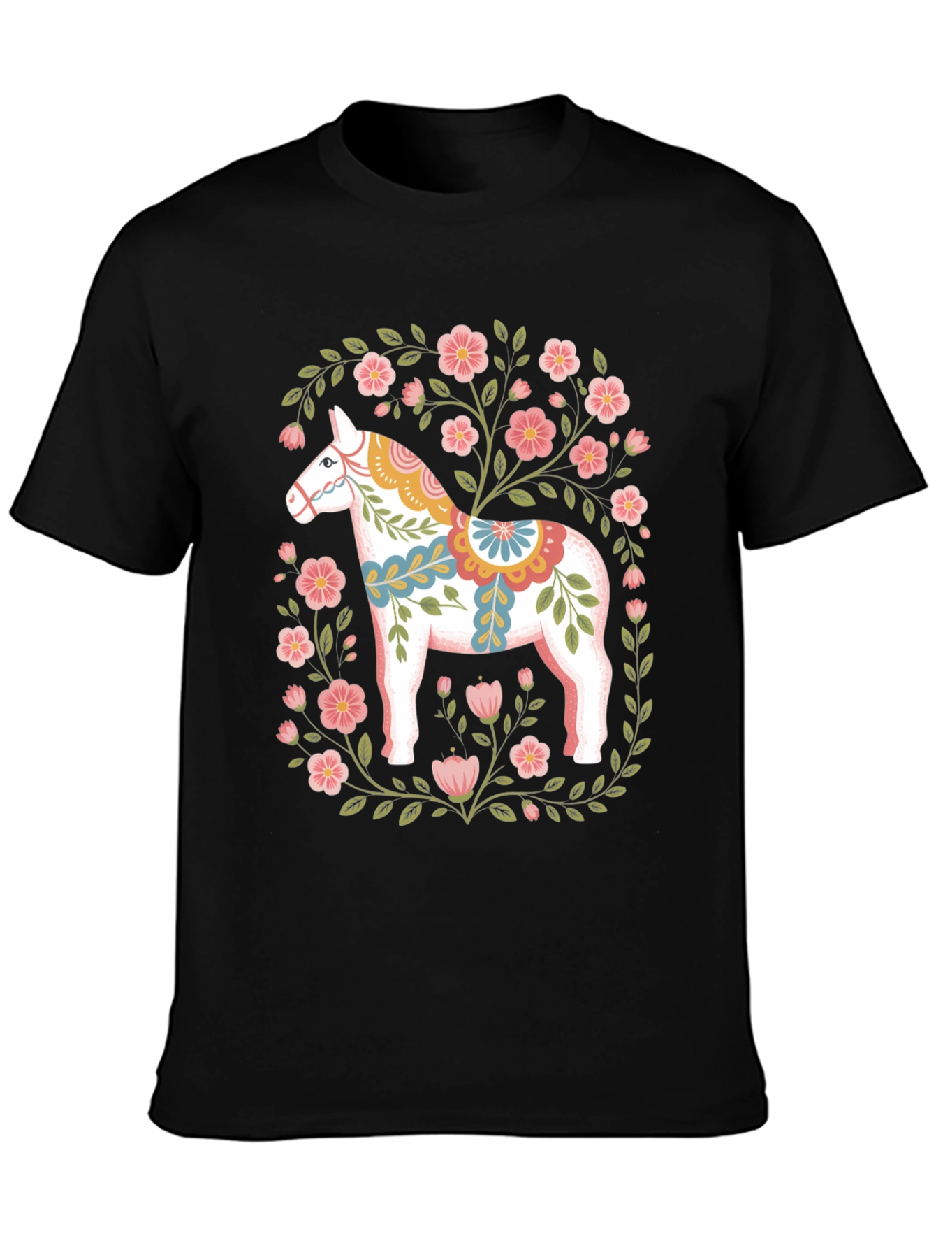 Black Floral Dala Horse Graphic Tee - Black view 3
