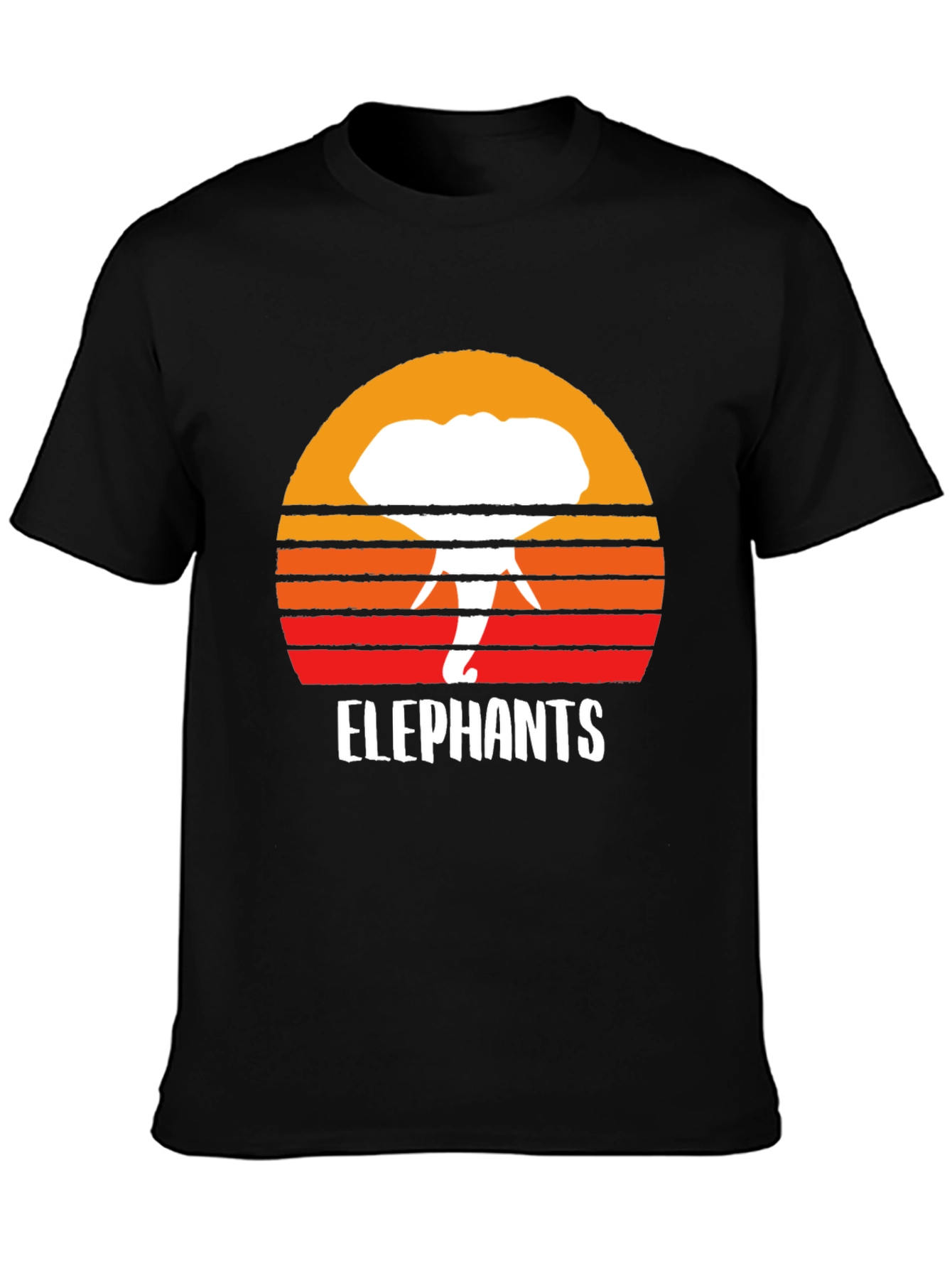 Black Elephant Sunset Graphic Tee - Retro Style Black T-Shirt view 3